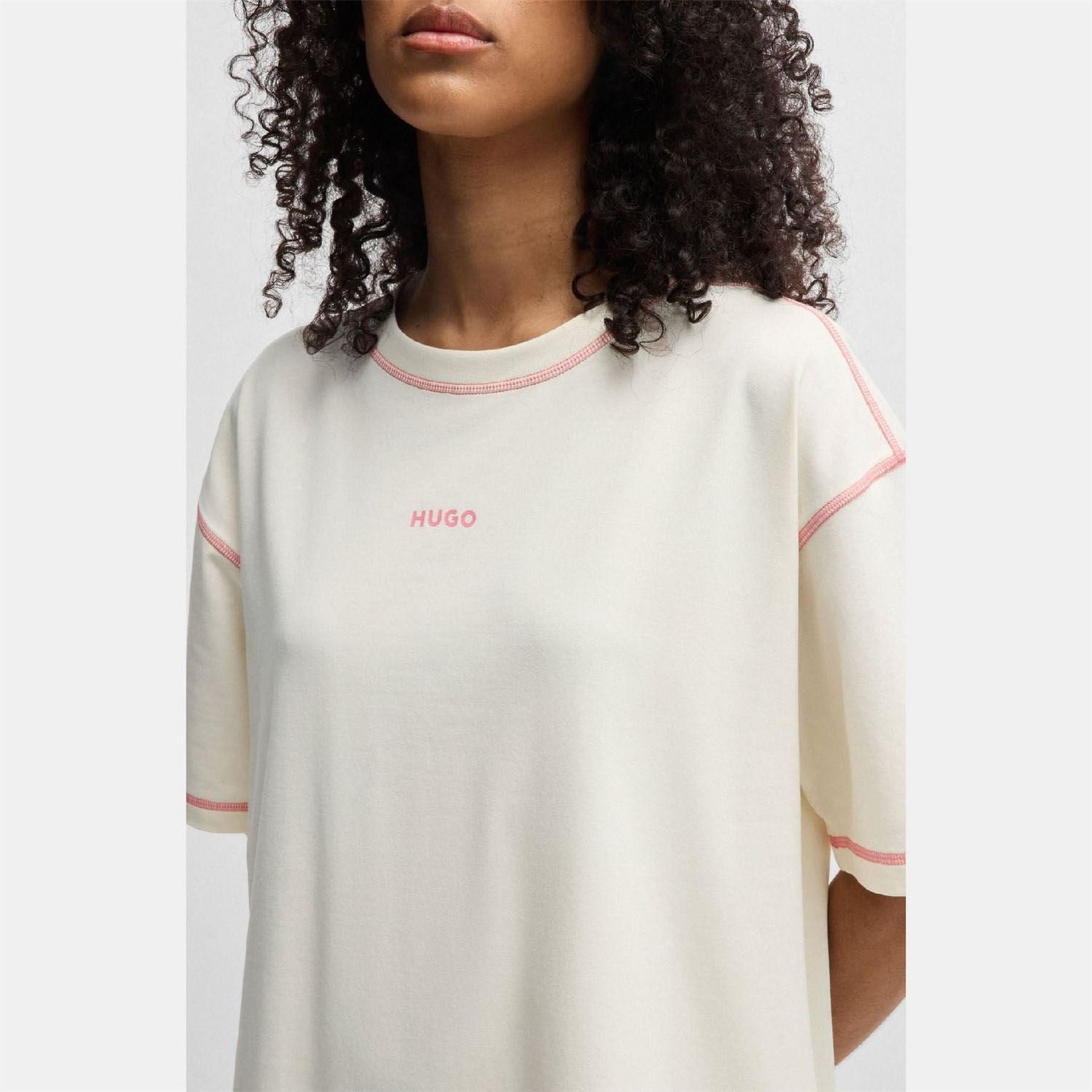 Hugo Cotton Night Dress With Contrast Logo
