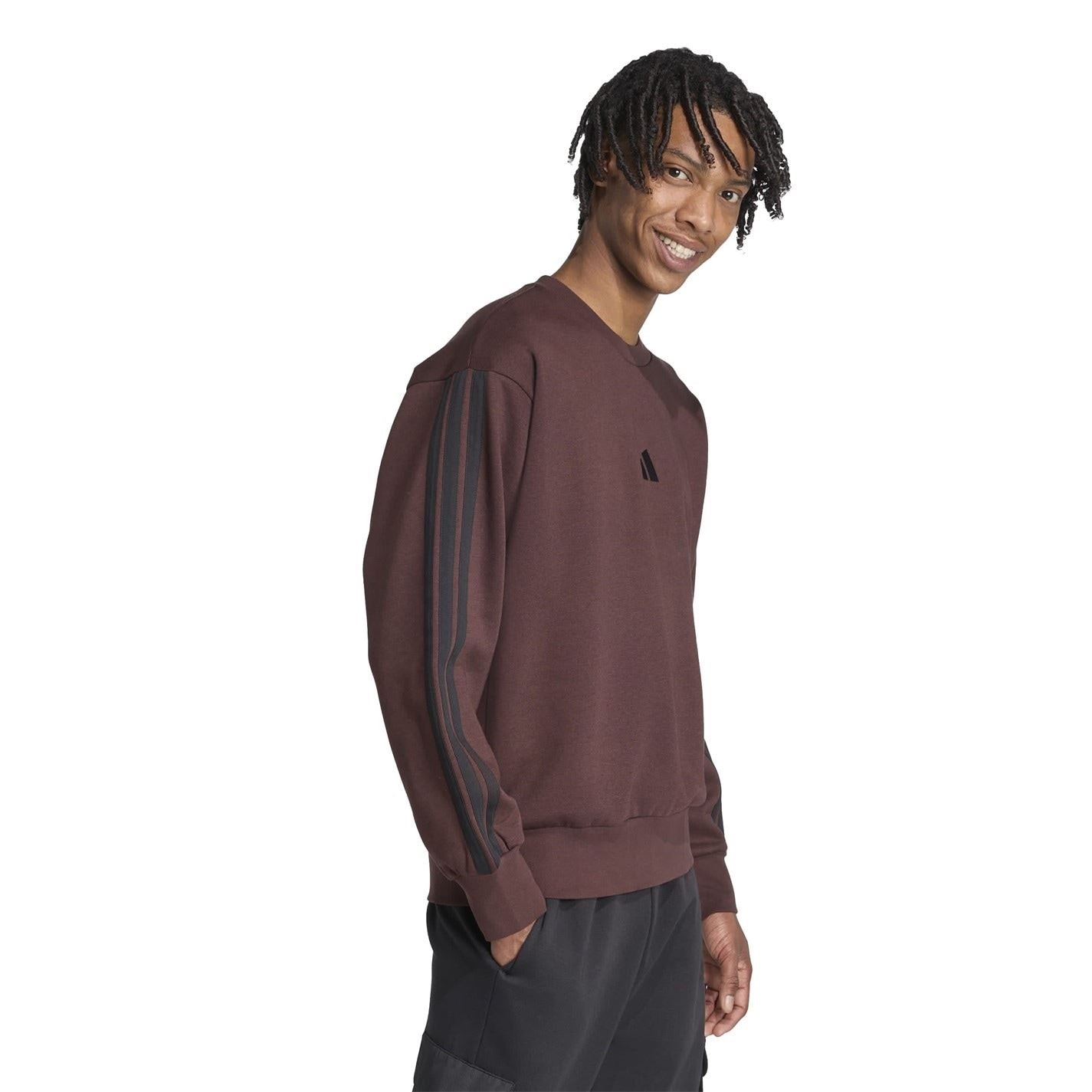 adidas Mens Essentials Crew 3 Stripes Pullover Sweatshirt