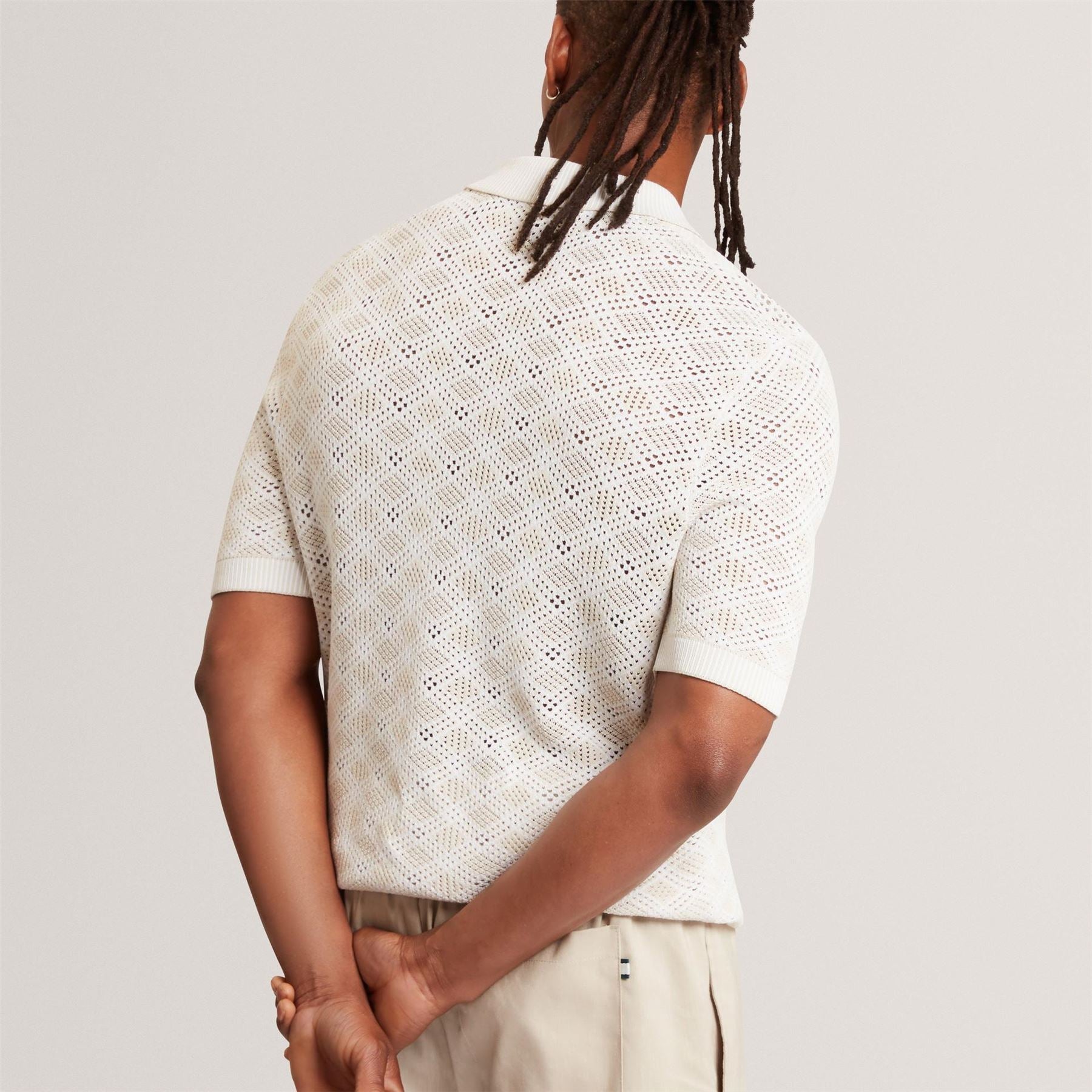 Ted Baker Geometric Open Knit Short Sleeve Polo