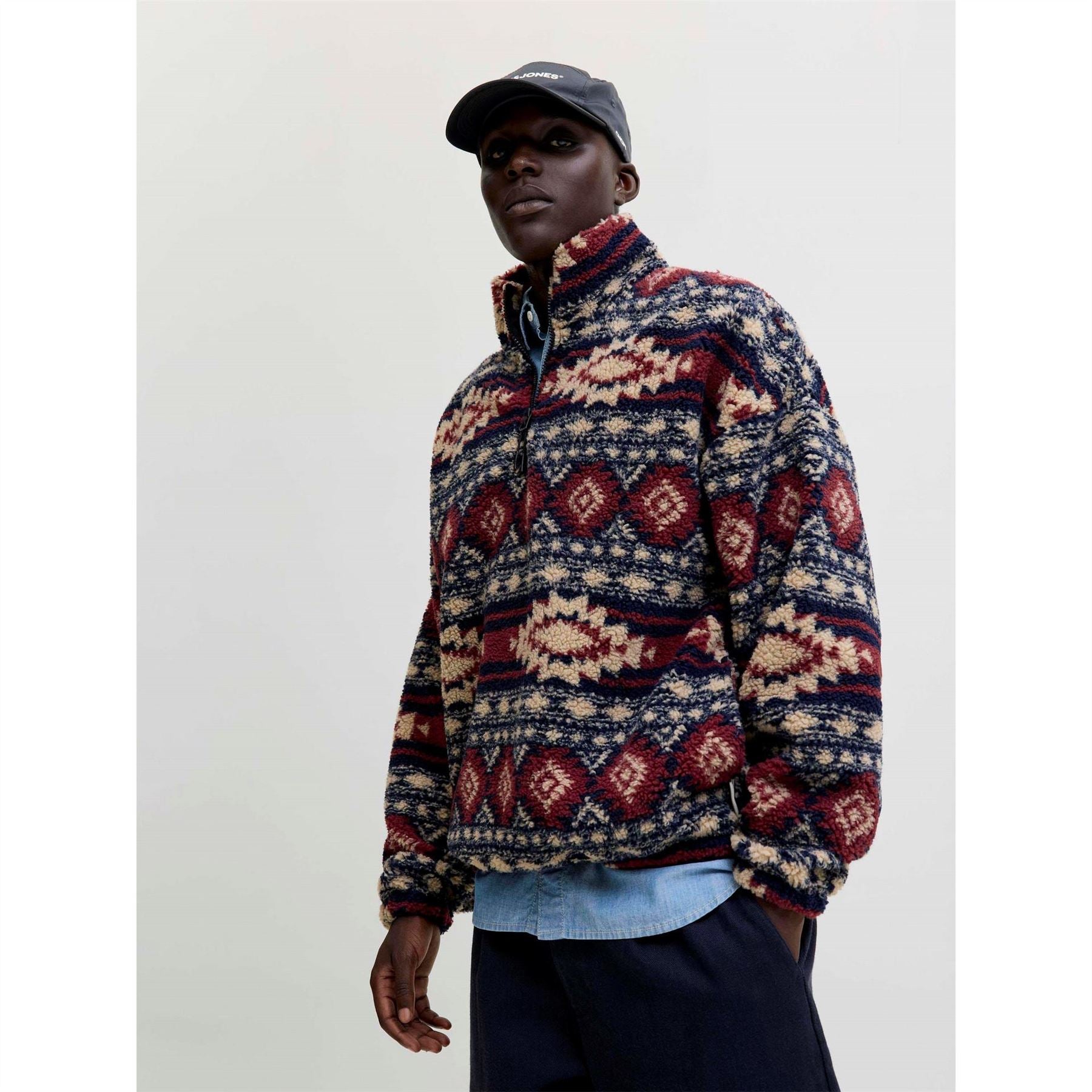 Jack and Jones Mens Eddie Teddy Fleece Half Zip Top