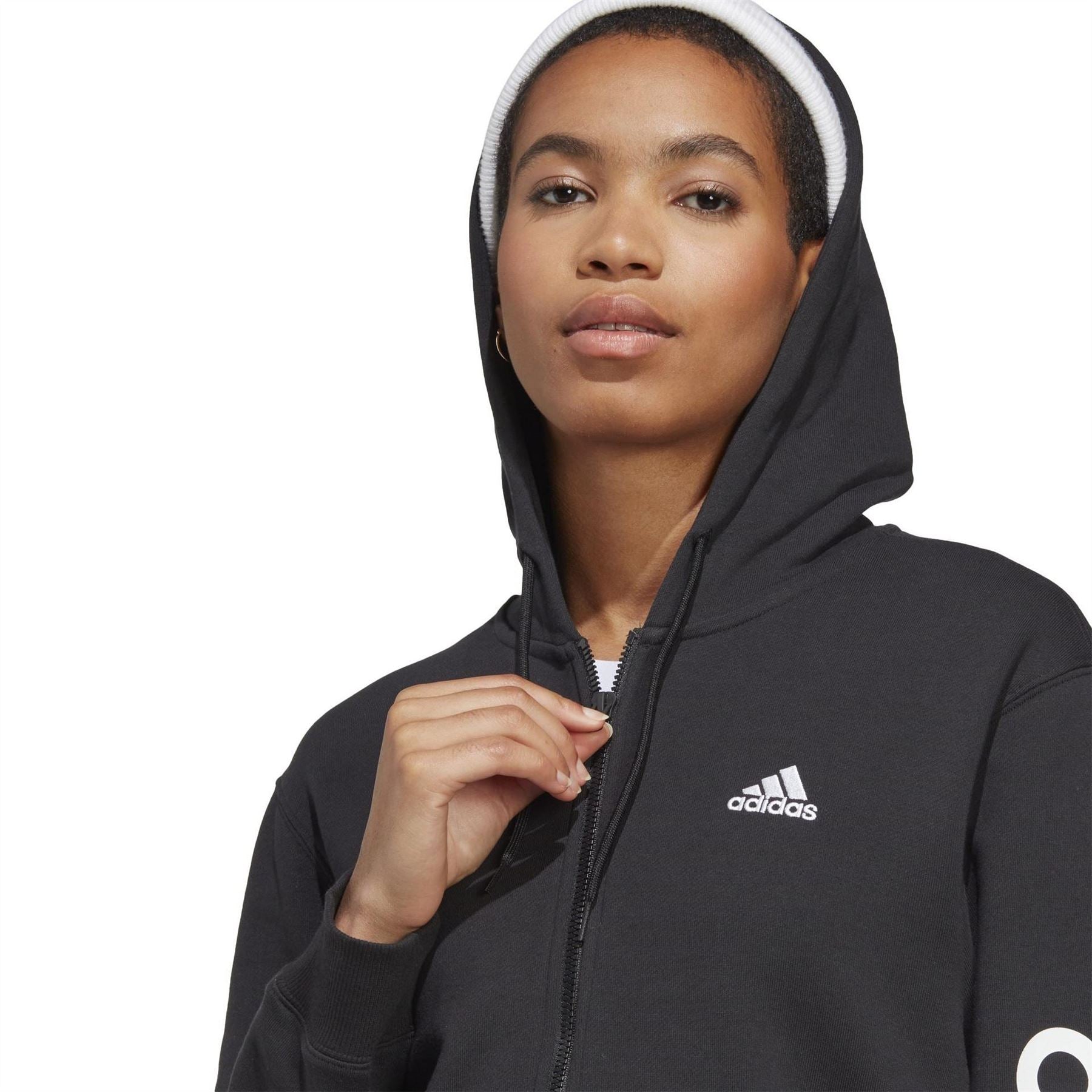 adidas Womens Essentials Linear Full Zip French Terry Hoodie
