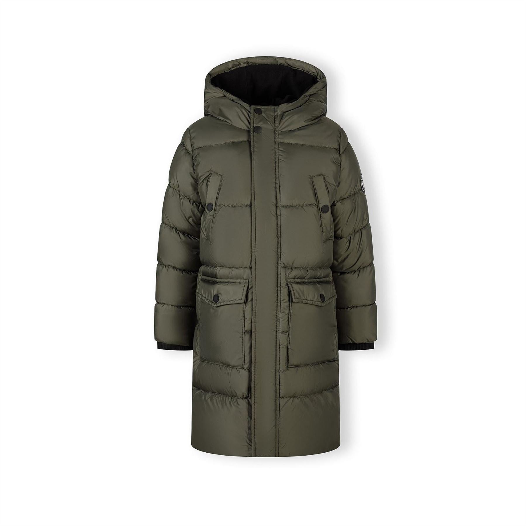 Minoti Boys Long Padded Coat With Hood And Snap Details Khaki