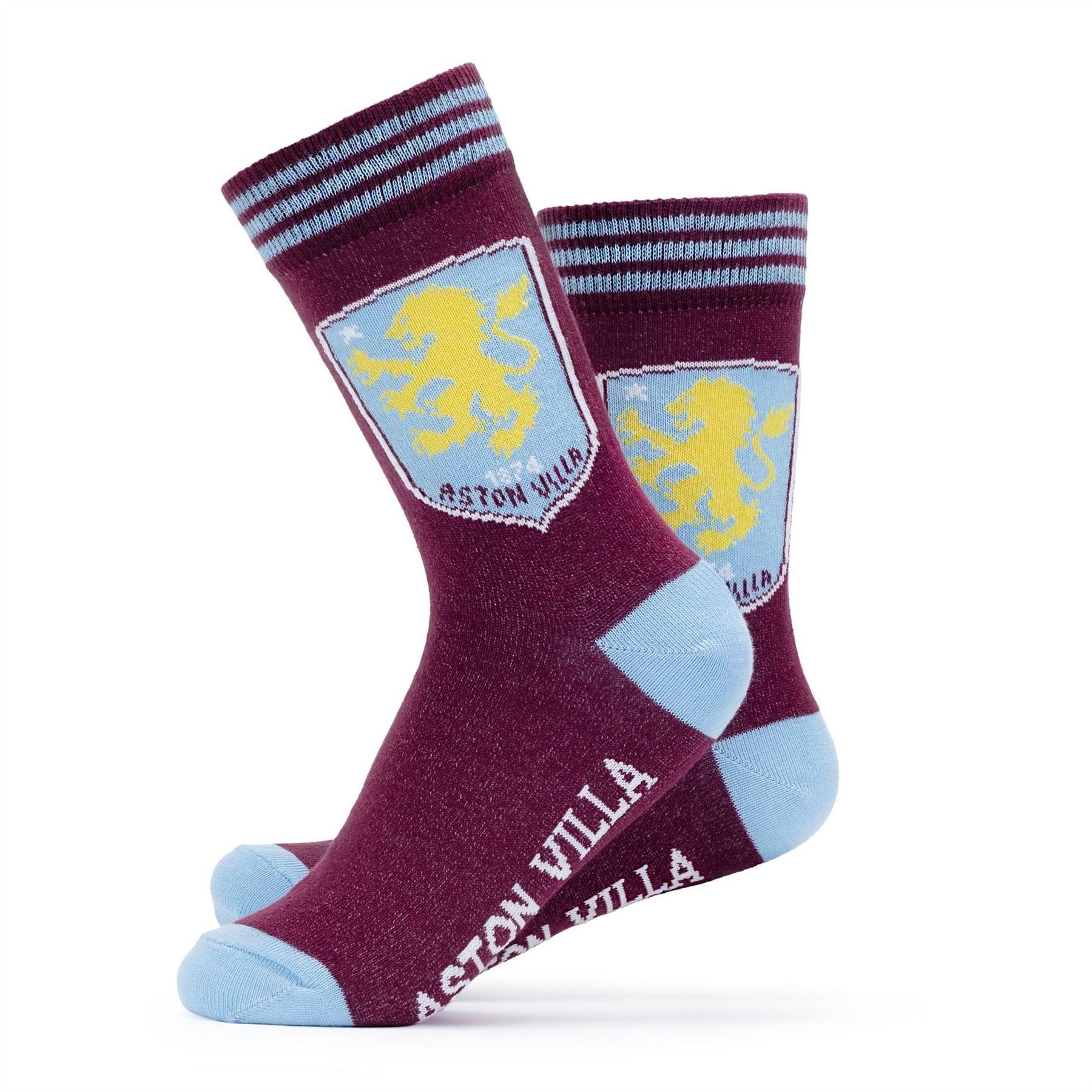 Team Aston Villa Officially Licensed Crest White Socks Size 7 11 Unisex