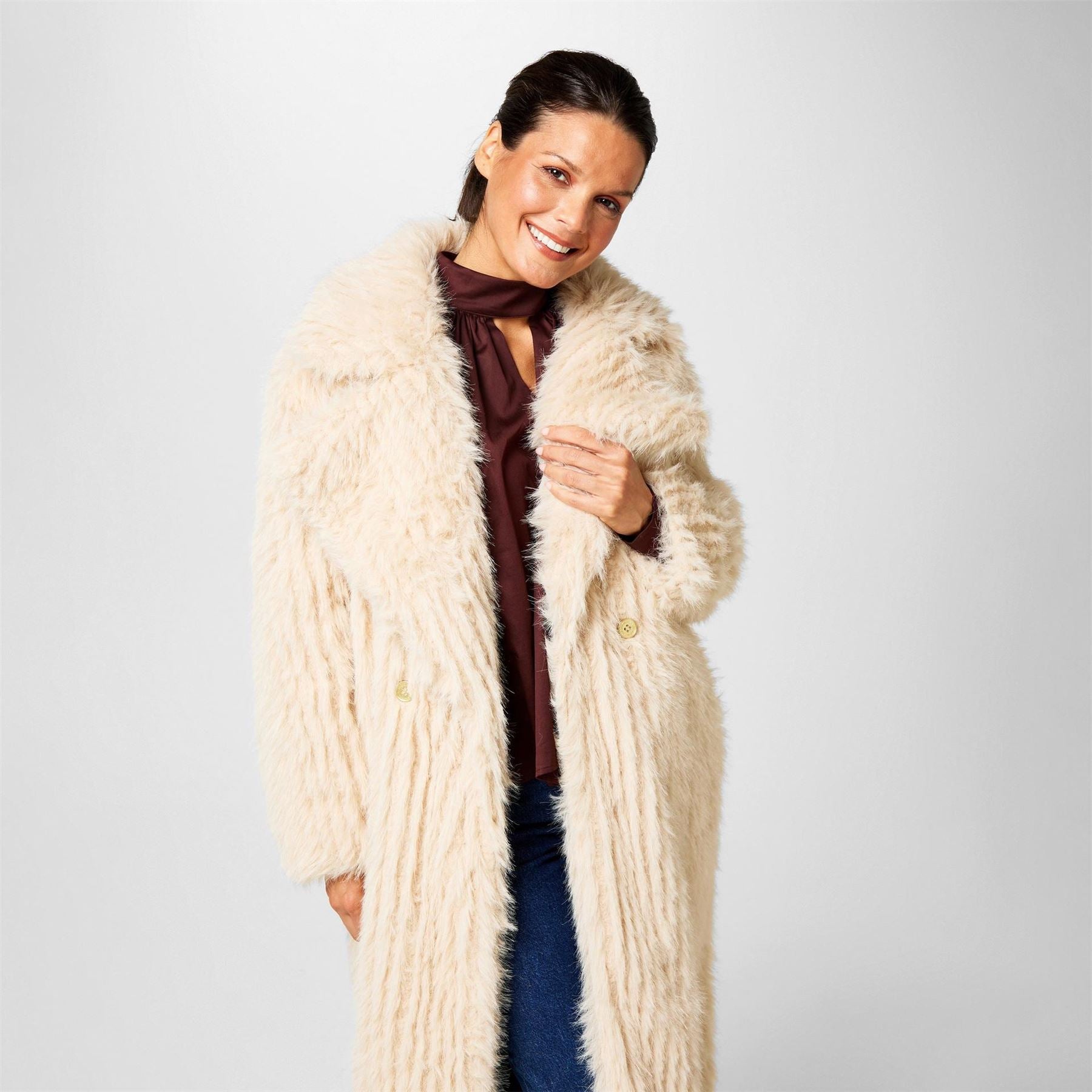 Biba Clipped Longline Faux Fur Coat