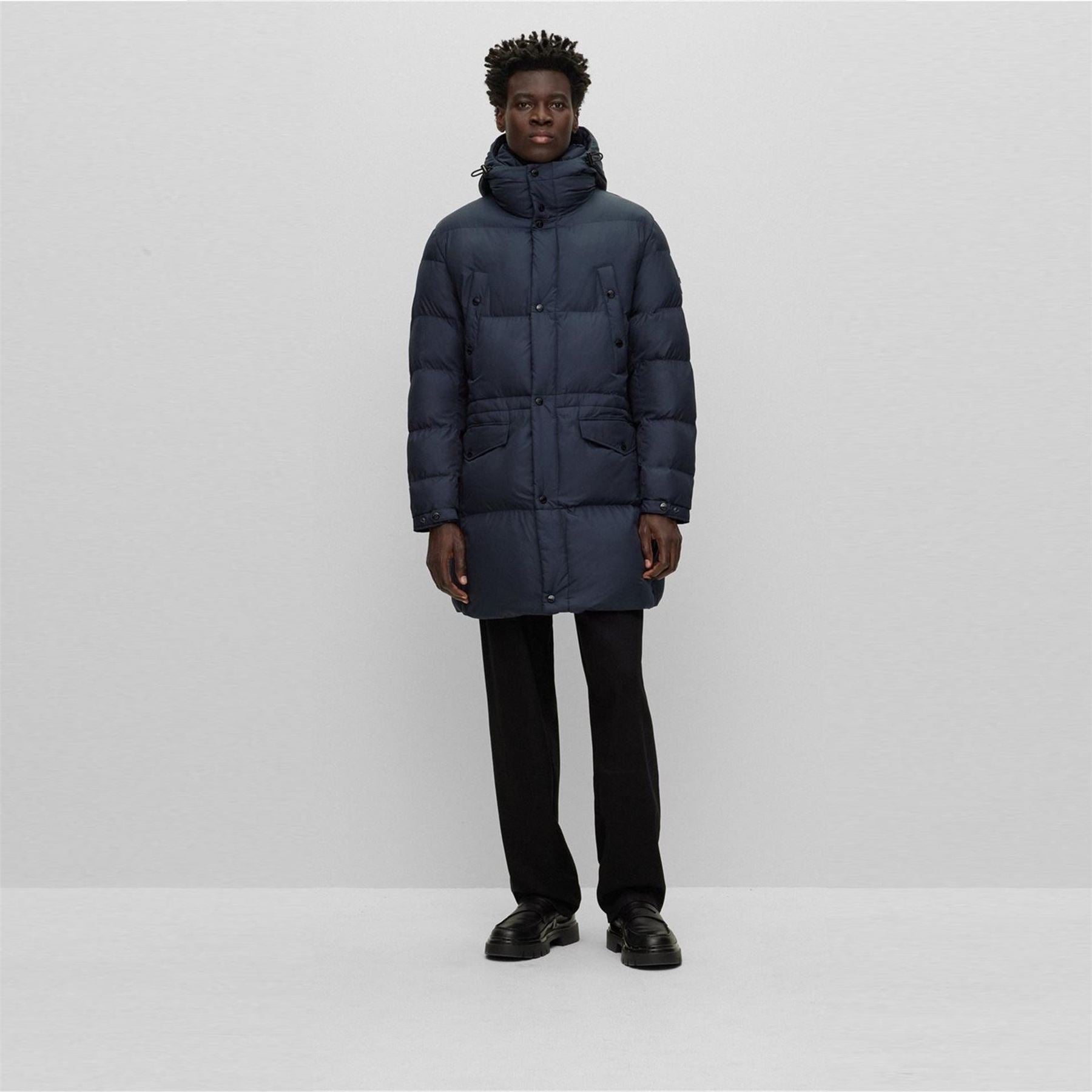 Boss Hooded Solid Patterned Puffer Coat