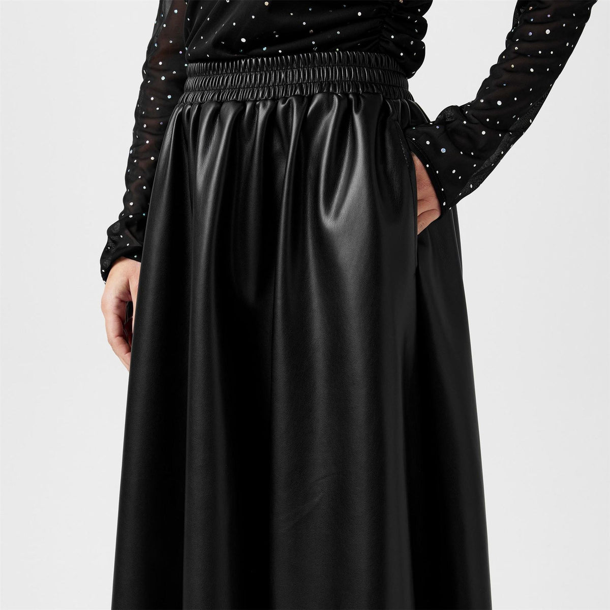 Biba Pu Full Midi Skirt with Elastic Waistband