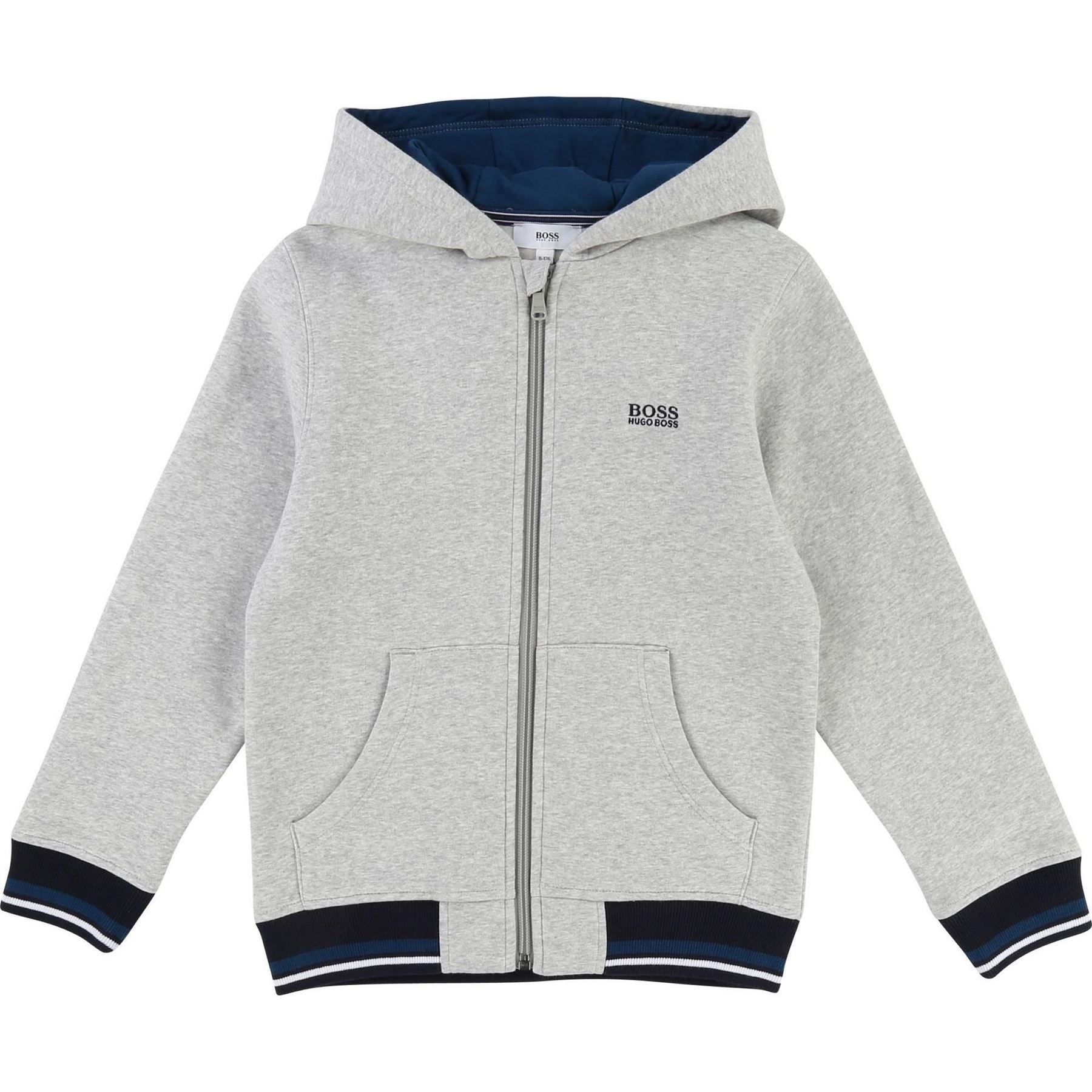 Boss Grey Cotton Polyester Fleece Cardigan