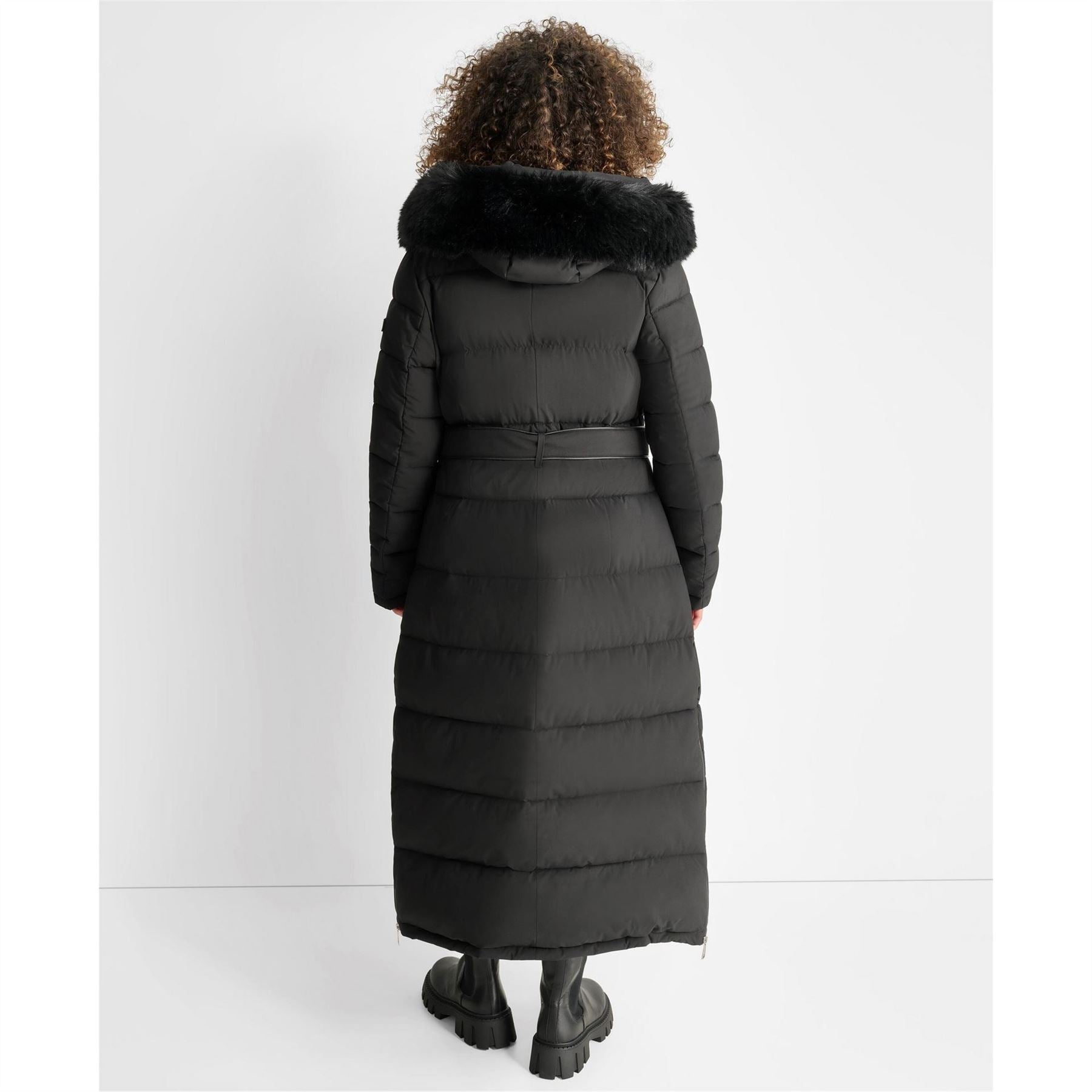DKNY Outerwear Fur Hood Long Puffer Jacket