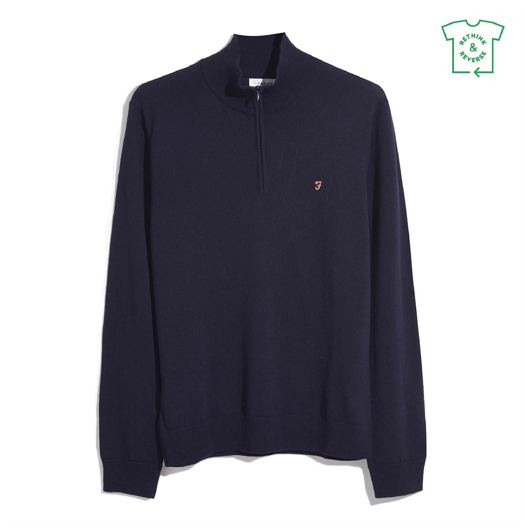 Farah Zip Neck Ribbed Collar Long Sleeve Sweater