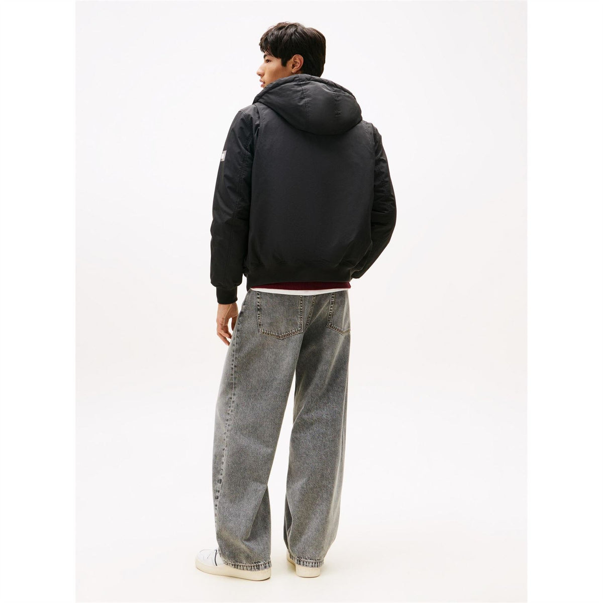 Tommy Jeans Solid Patterned Snap Button Ribbed Cuff Flap Pocket Bomber Jacket