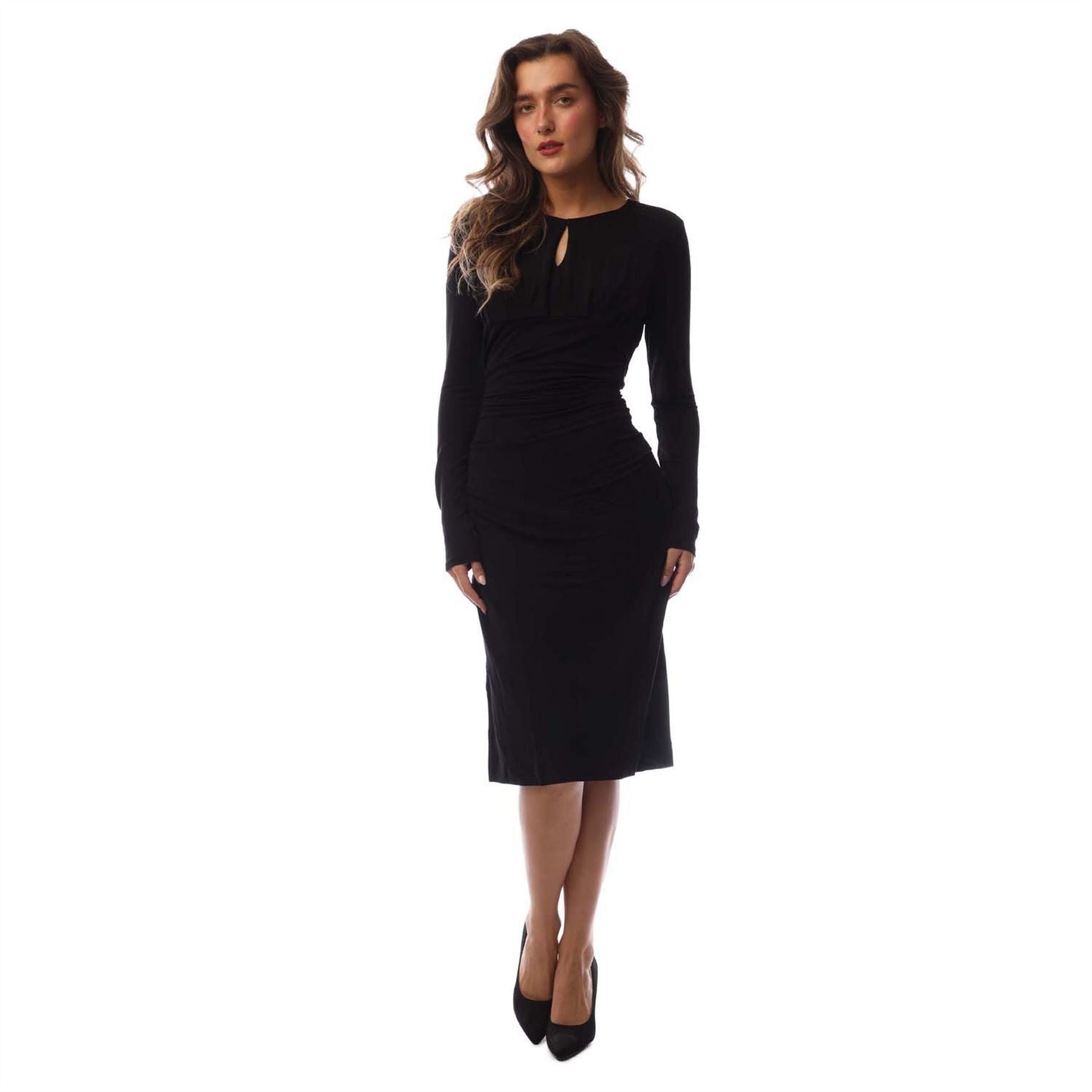 Boss Edeni Keyhole Neck Long Sleeve Knee Length Dress