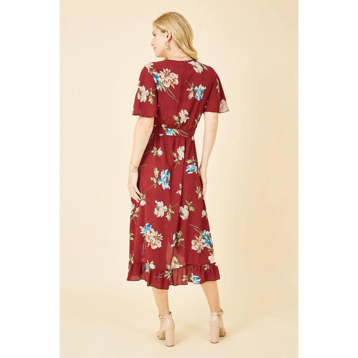 Mela London Floral Dip Hem Wrap Midi Dress