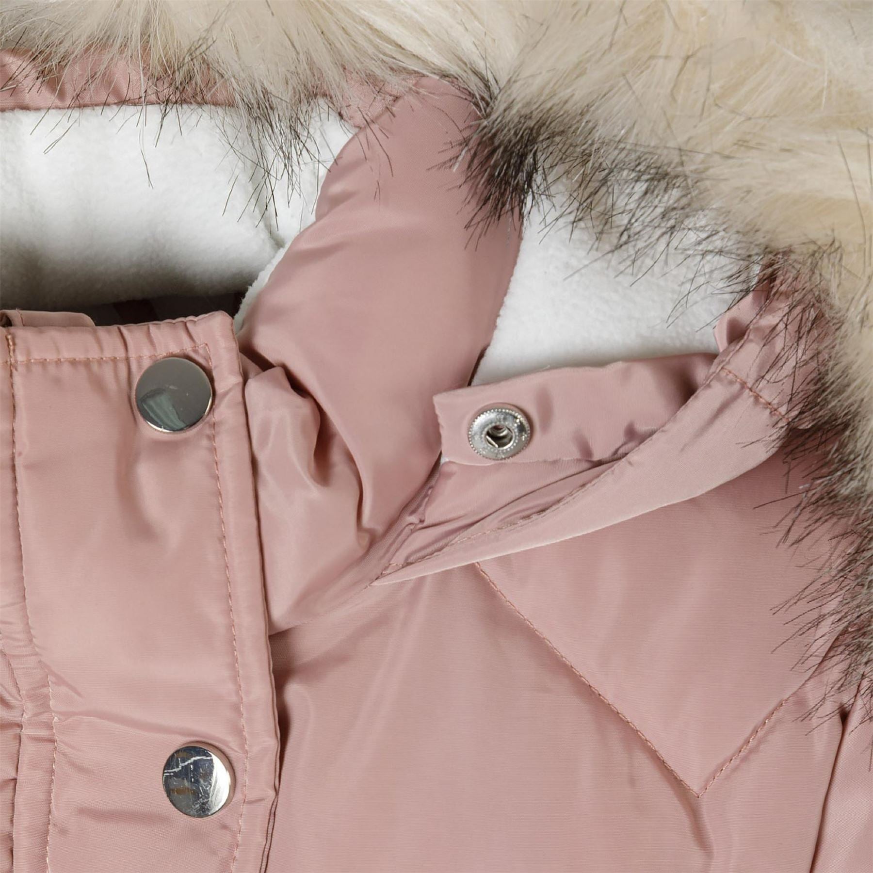 Minoti Girls Mid Length Quilted Jacket Faux Fur Hood Pink
