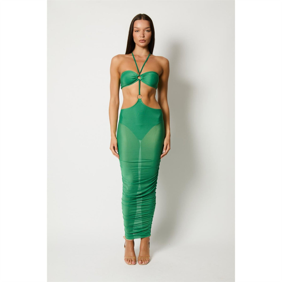 Honeyz Mesh Halter Neck Midi Bodycon Dress