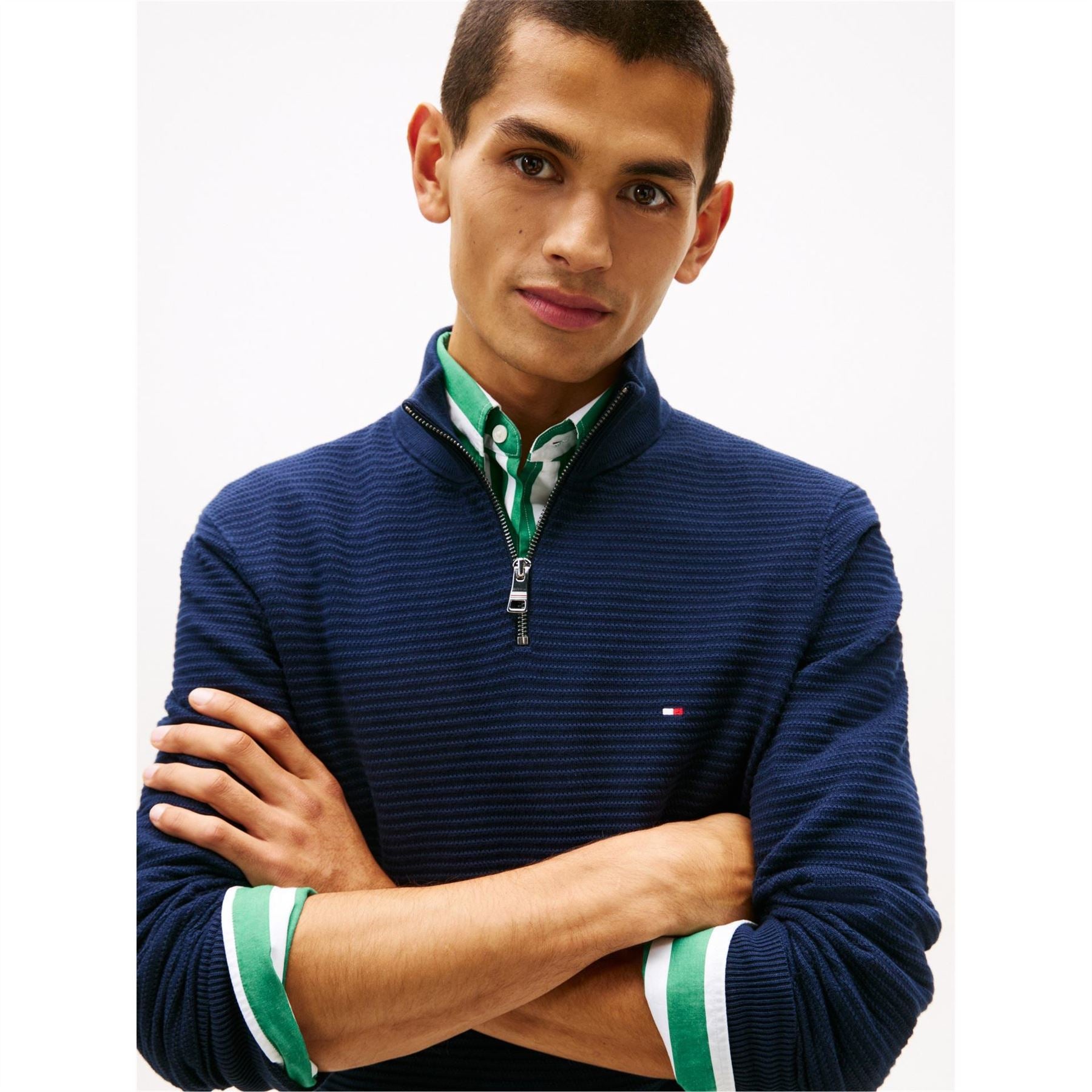 Tommy Hilfiger Zip Neck Funnel High Collar Long Sleeve Sweater