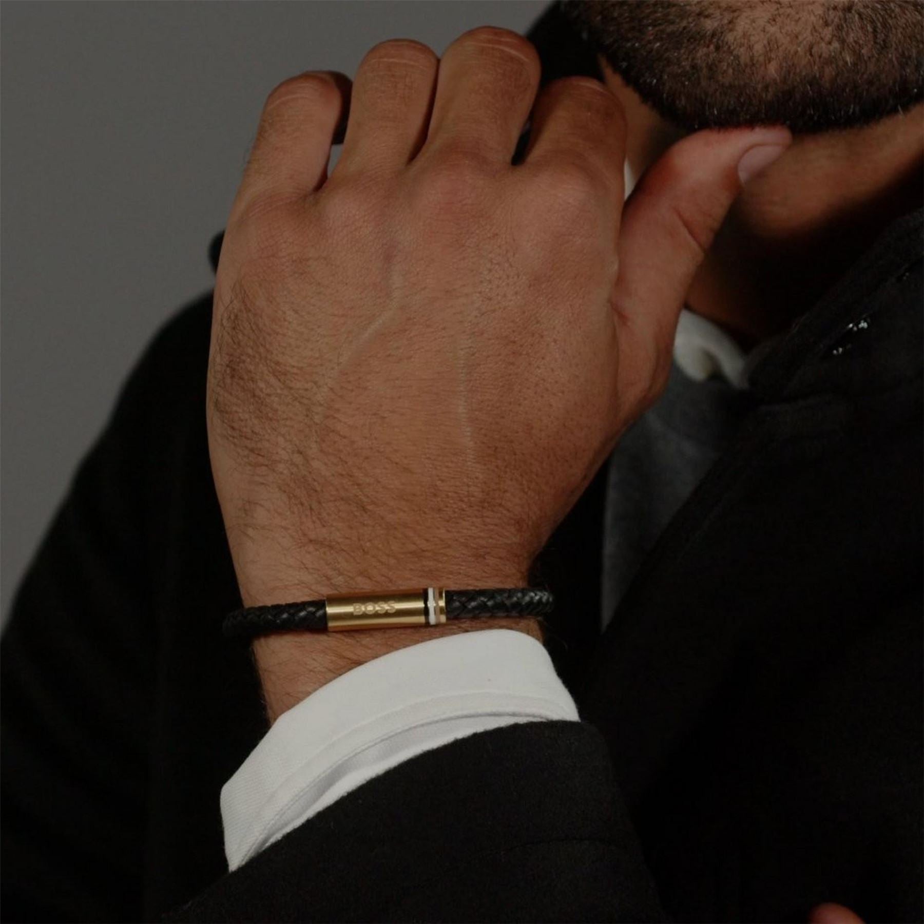 Boss Ares Single Braided Leather Bracelet