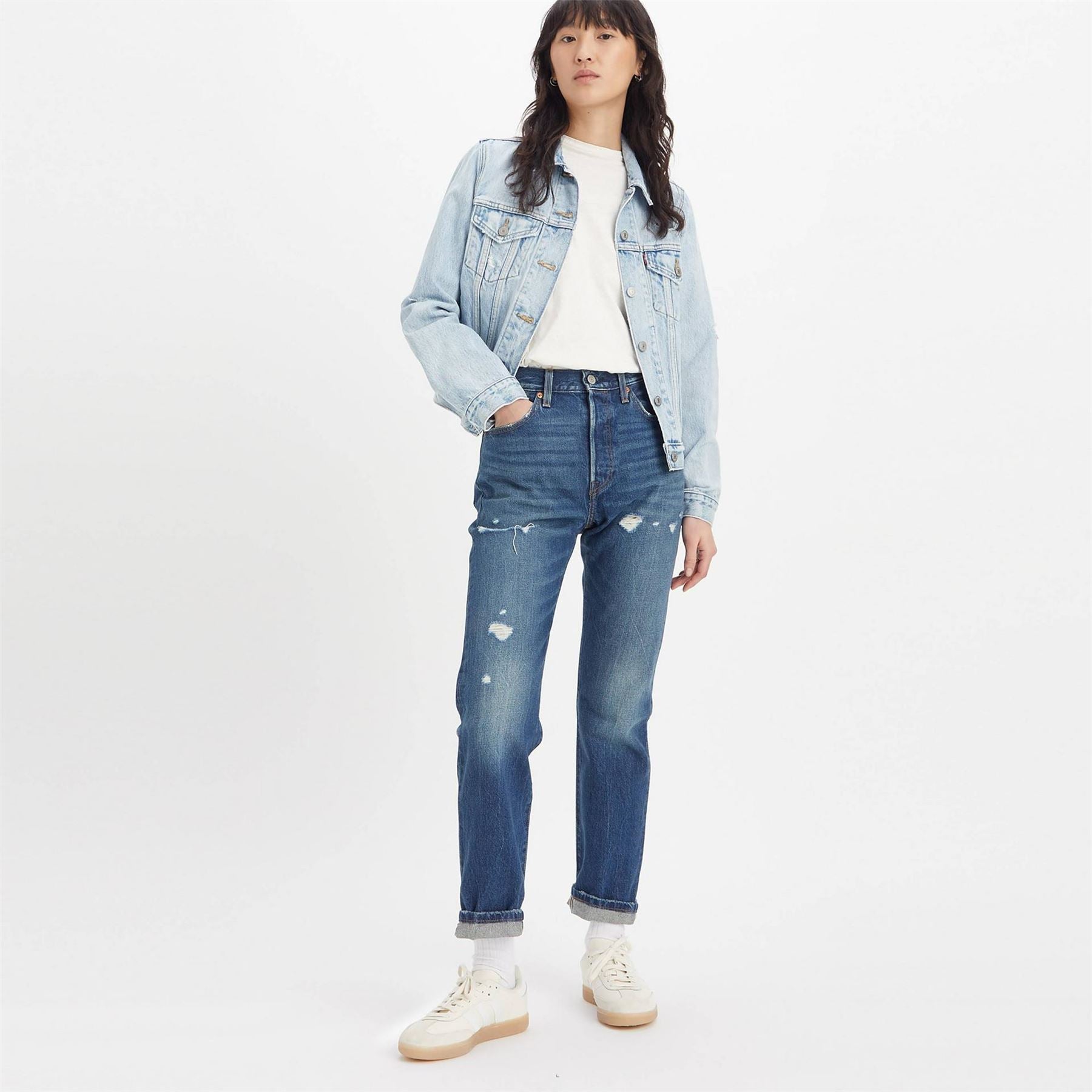 Levis 501 Distressed Regular Fit Jeans