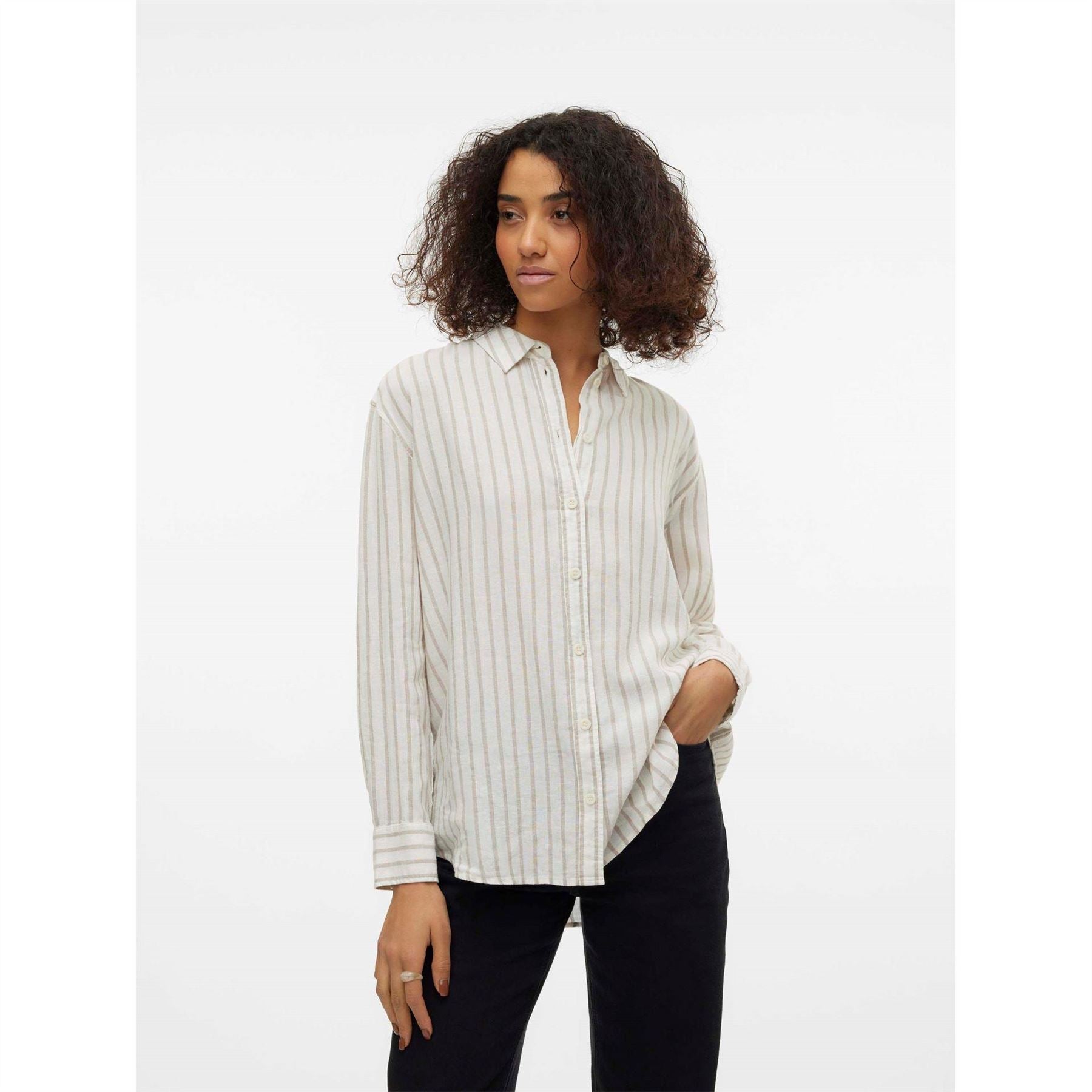 Vero Moda Button Placket Collared Neck Long Sleeve Shirt