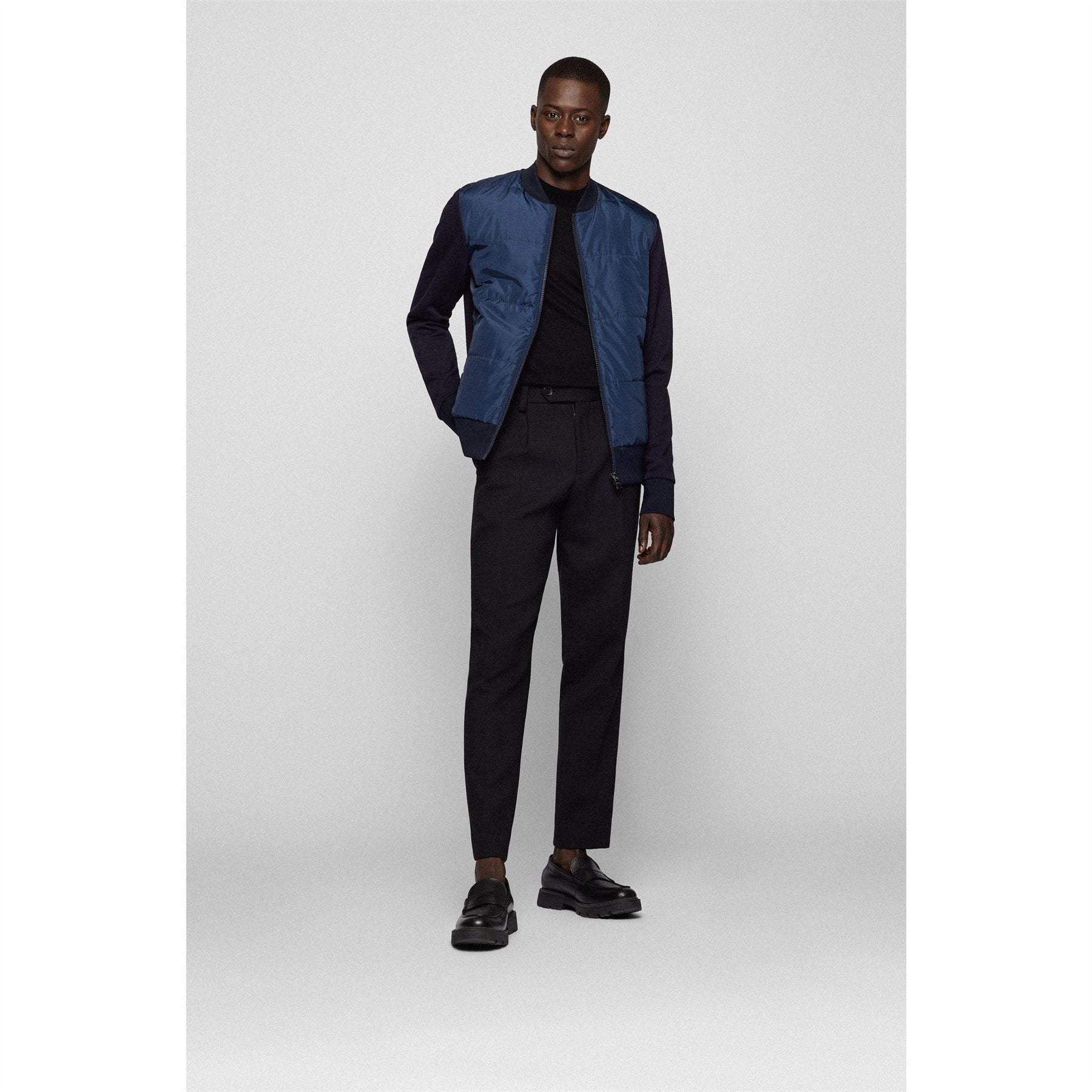 Boss Skiles  Black Quilted Cotton Long Sleeve Hybrid Jacket