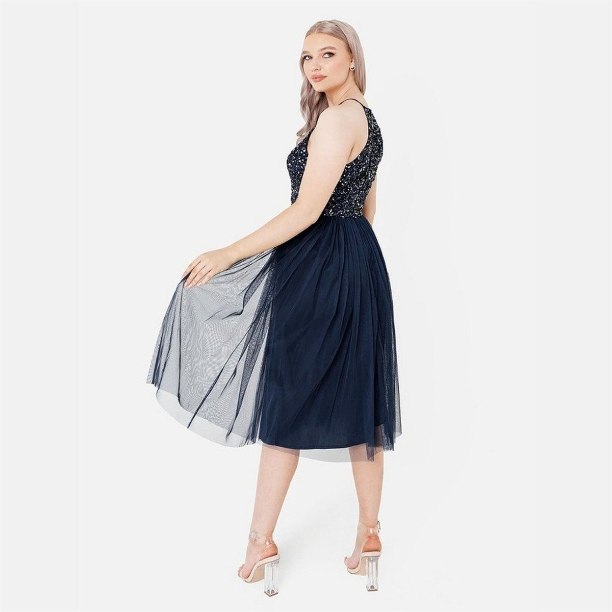 Maya Deluxe De Halter Neck Sleeveless Midi Dress