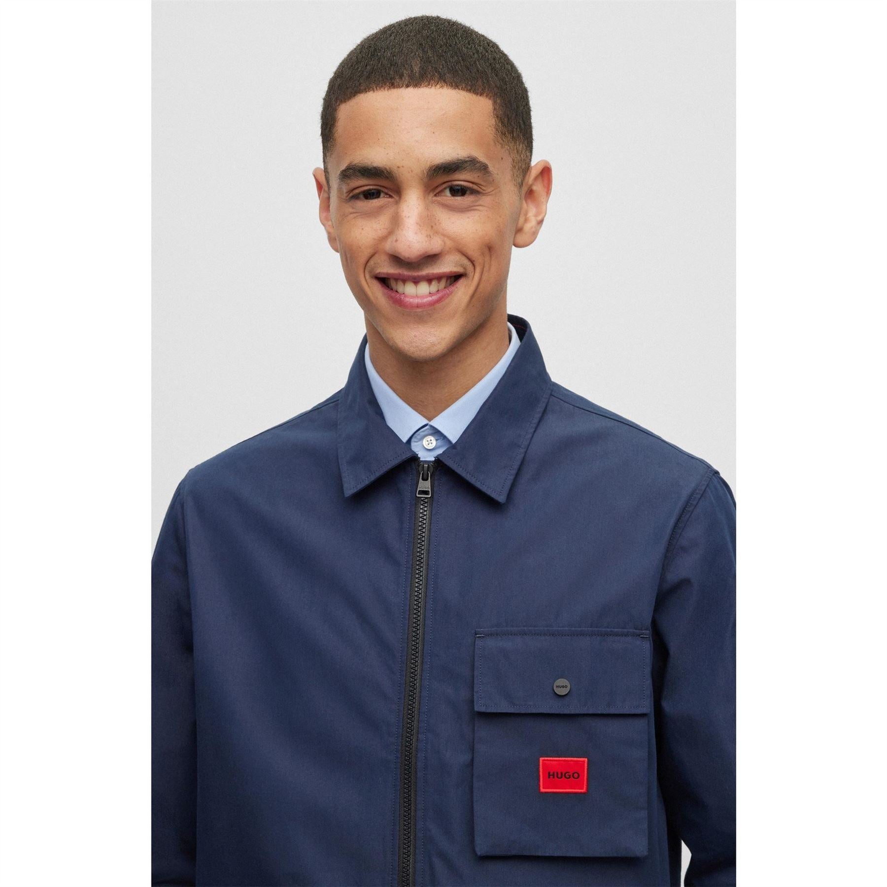 Hugo HUGO Emmond Cotton Long Sleeve Zip Overshirt   Contemporary Design with Logo Detail