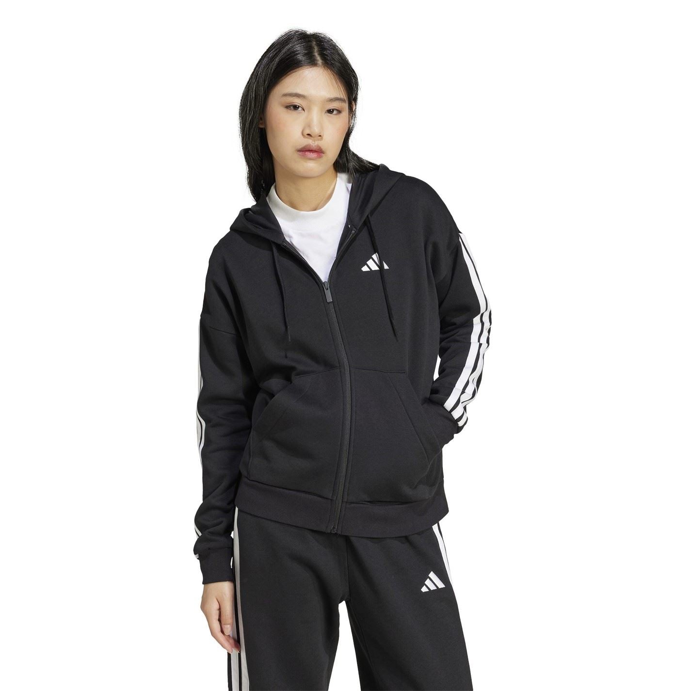 adidas Womens Essentials 3 Stripe Zip Track Hoodie