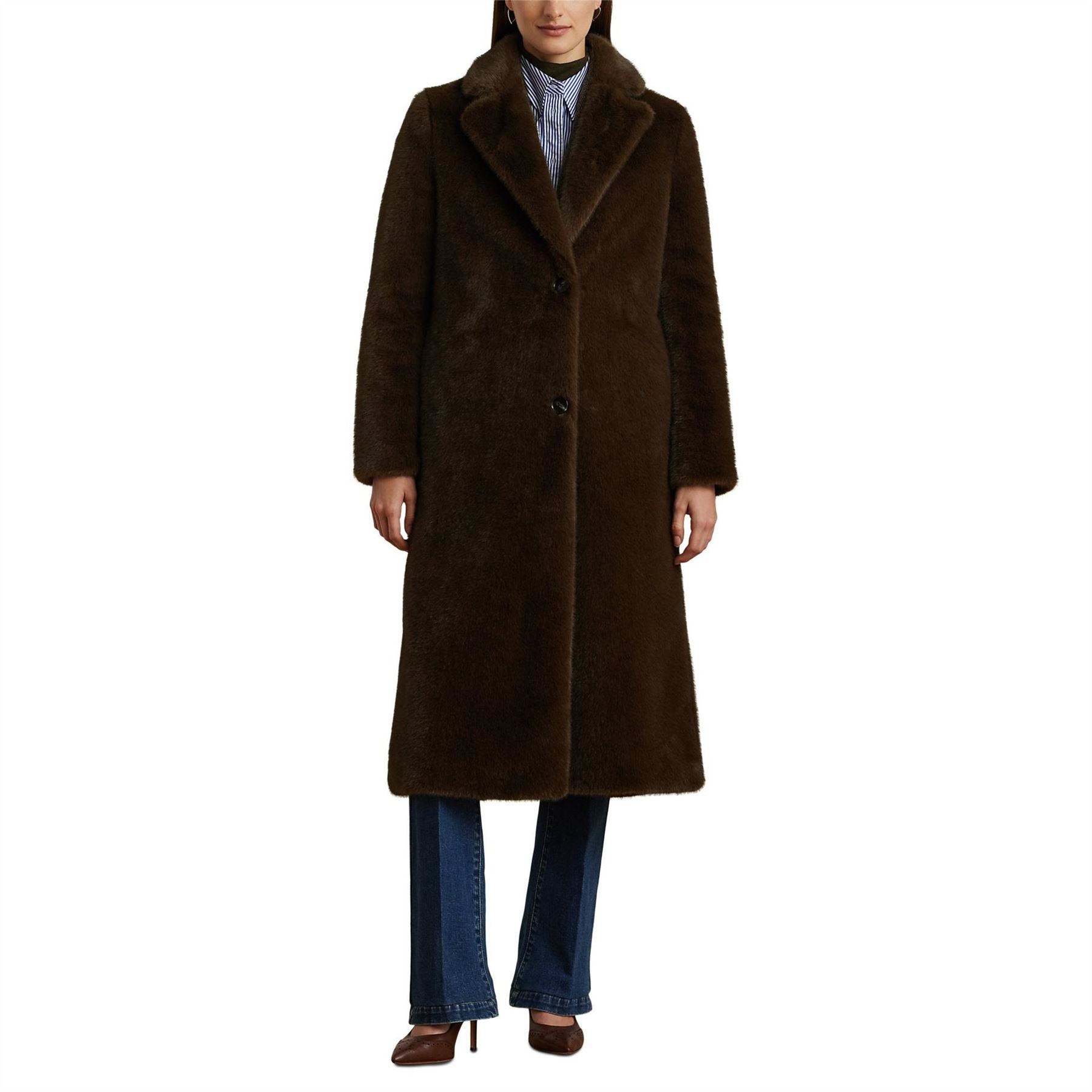 Lauren by Ralph Lauren Polo Ralph Lauren Long Sleeve Button Faux Fur Coat