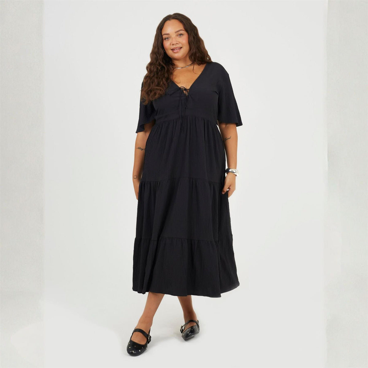 Brave Soul Plus Size Midi Dress With Tie Detail