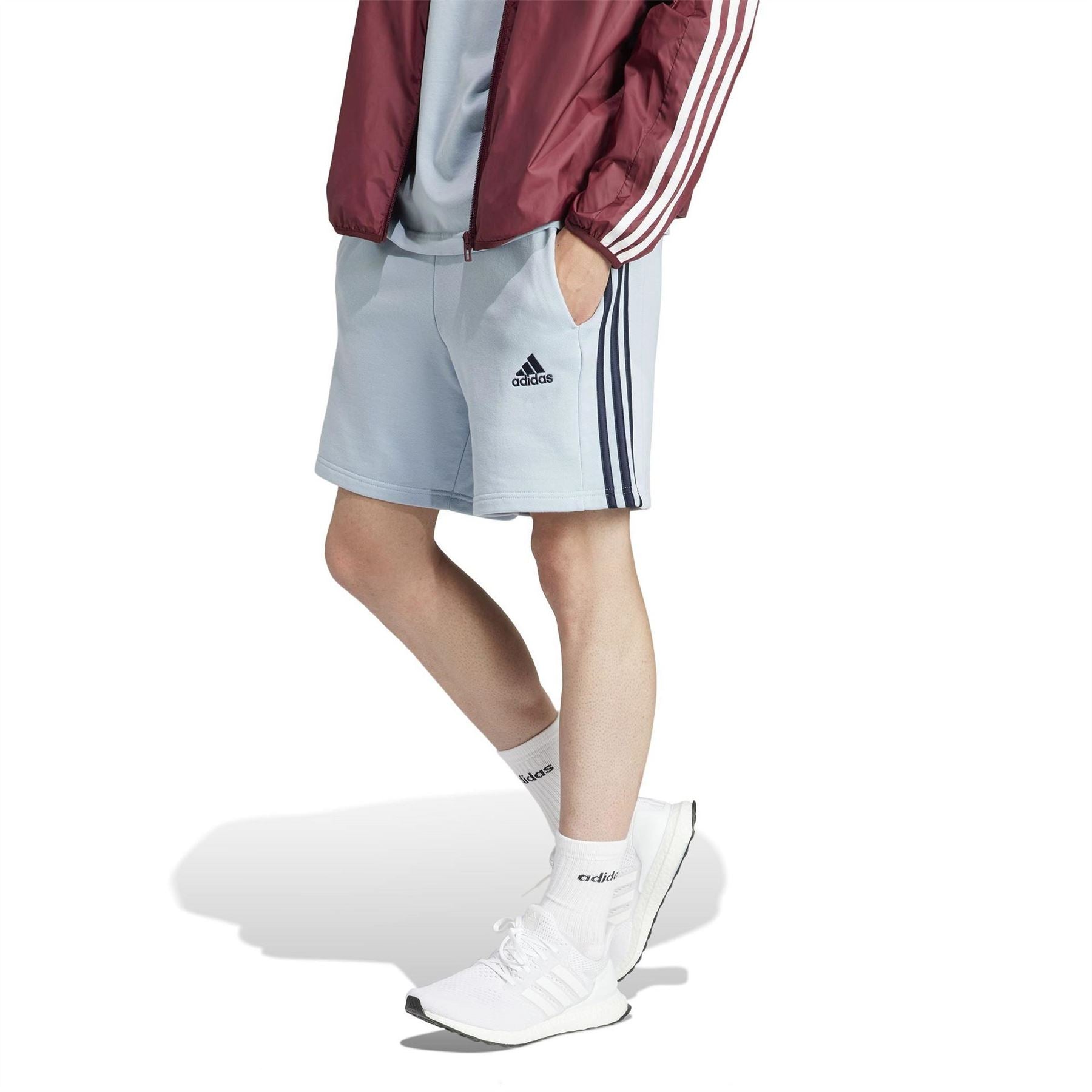 adidas Mens Essentials 3 Stripe Fleece Shorts