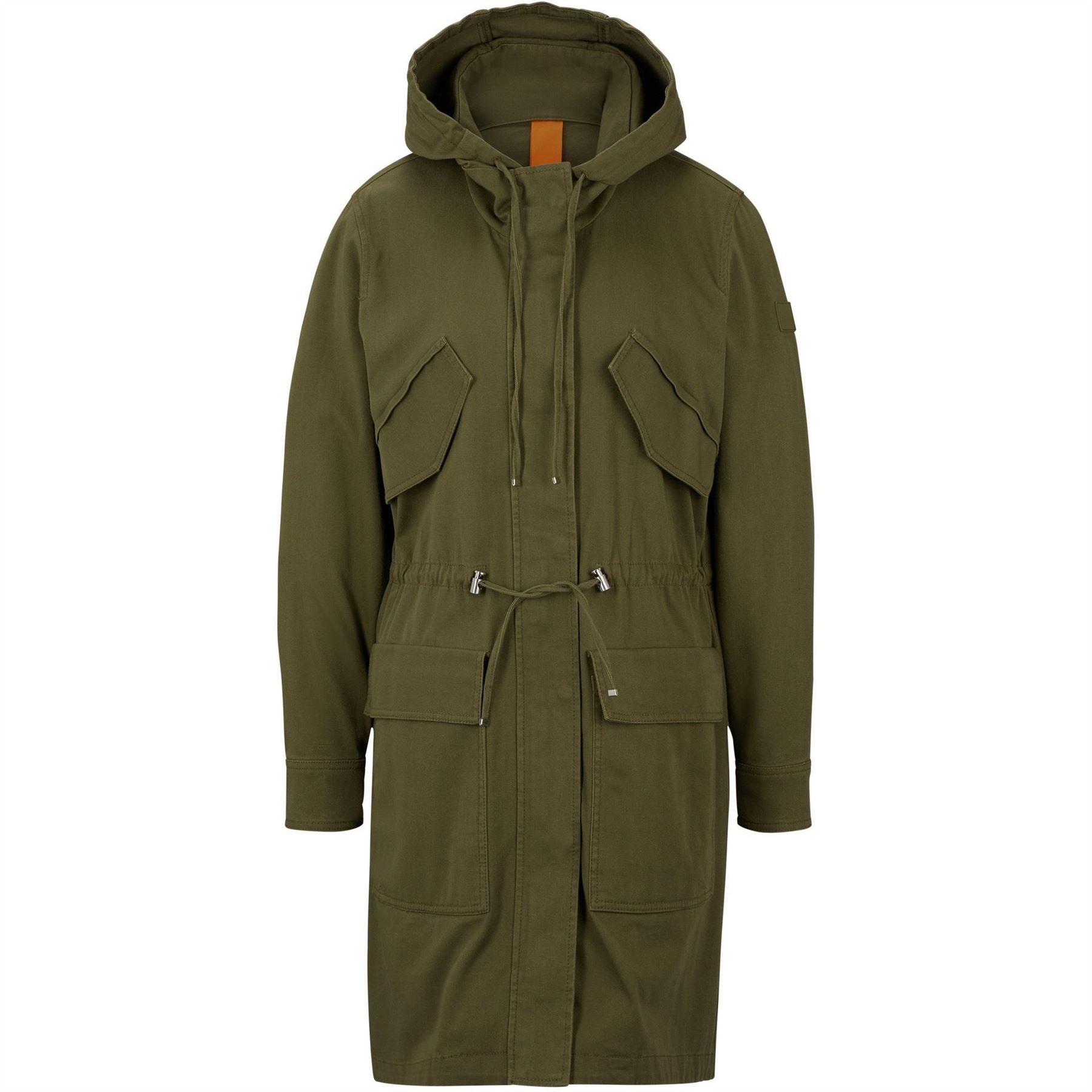Boss Solid Patterned Hooded Drawstring Trench Coat