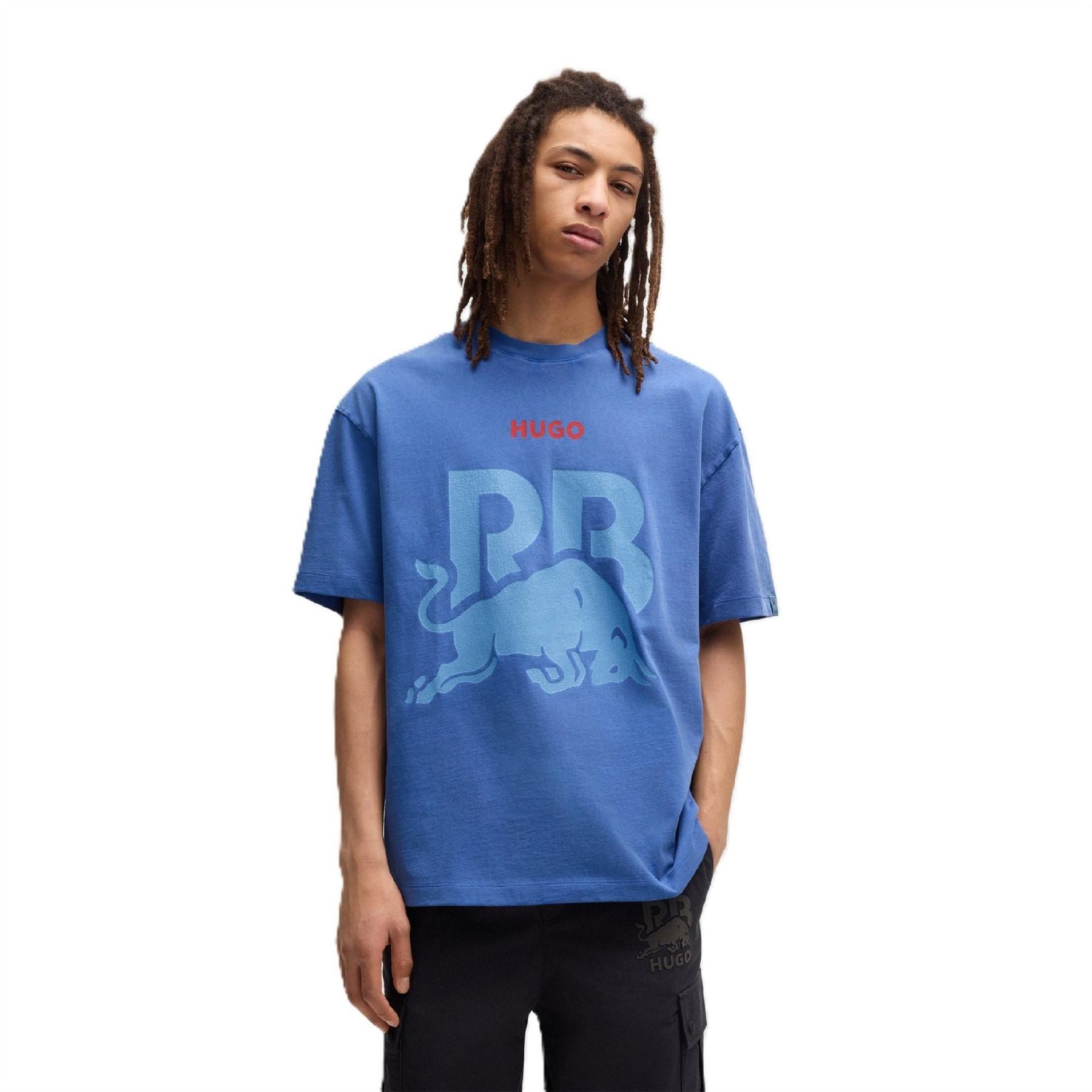Hugo Graphic Crew Neck Ribbed Collar Oversize T-Shirt