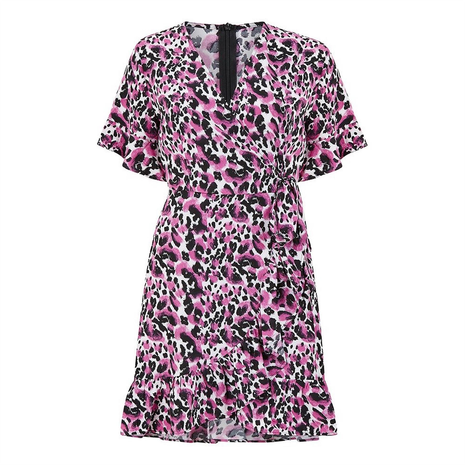 Mela London Leopard Print Wrap Skater Dress