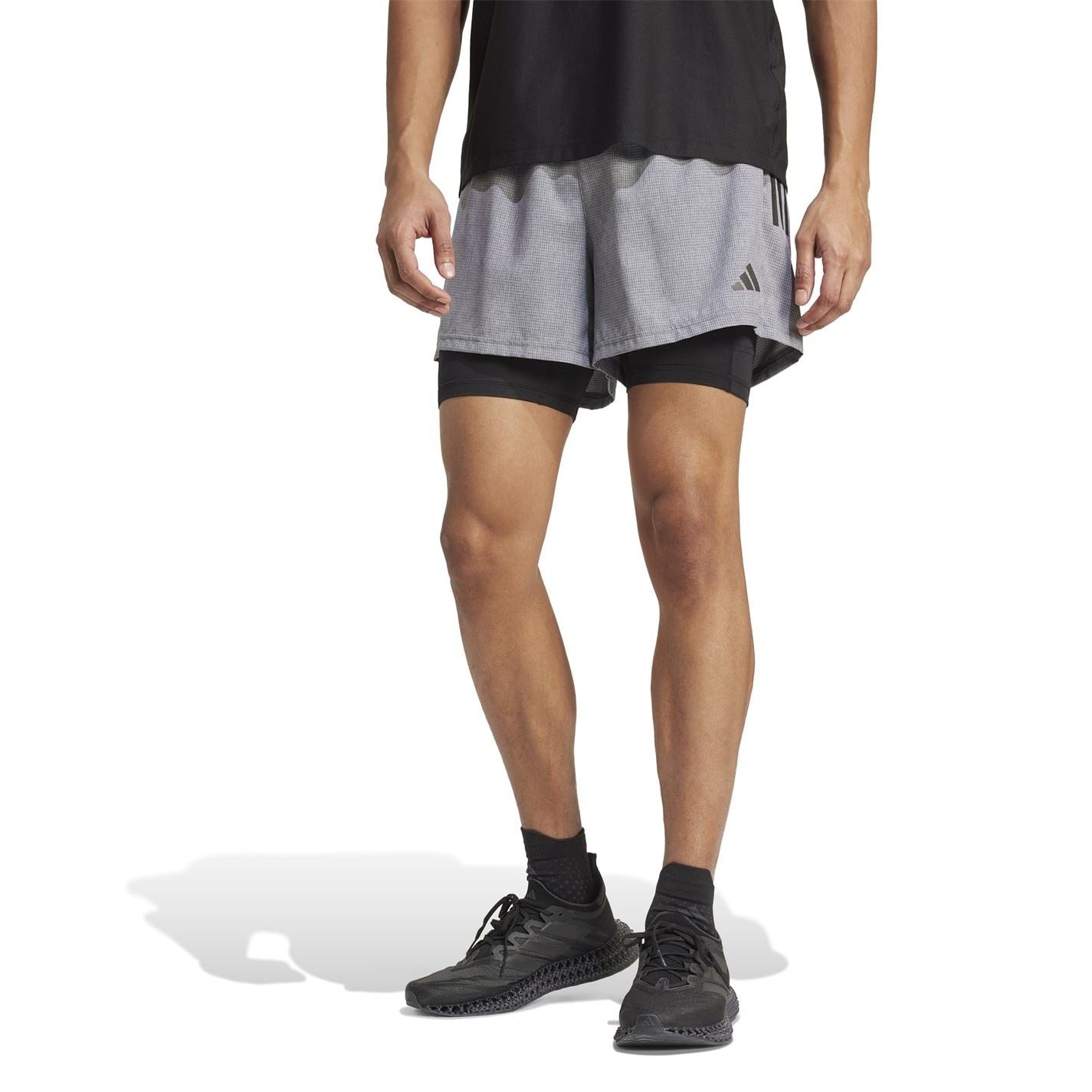 adidas Mens Own The Run 3 Stripes 2 In 1 Shorts