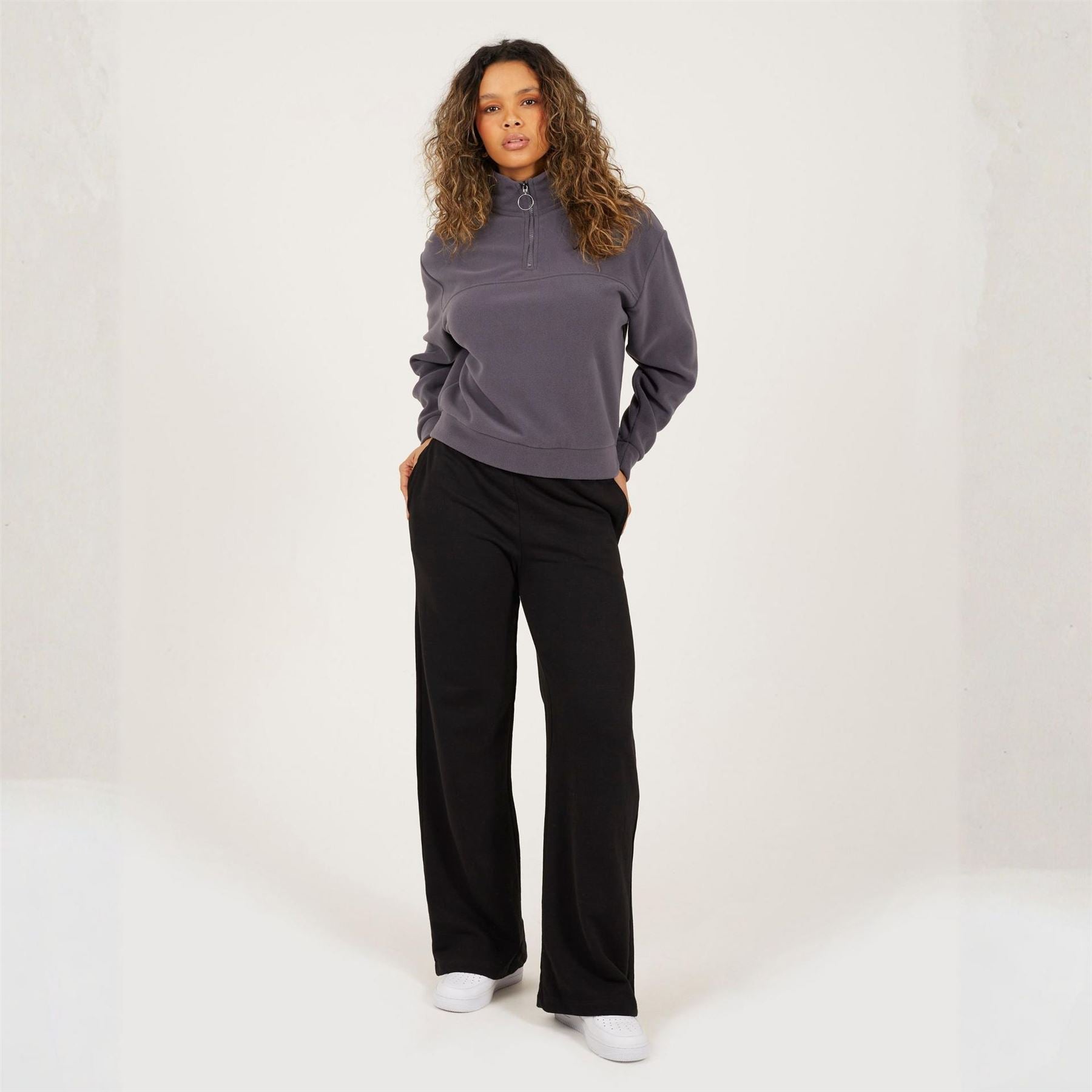 Brave Soul Womens Mid Zip High Neck Fleece Sweatshirt