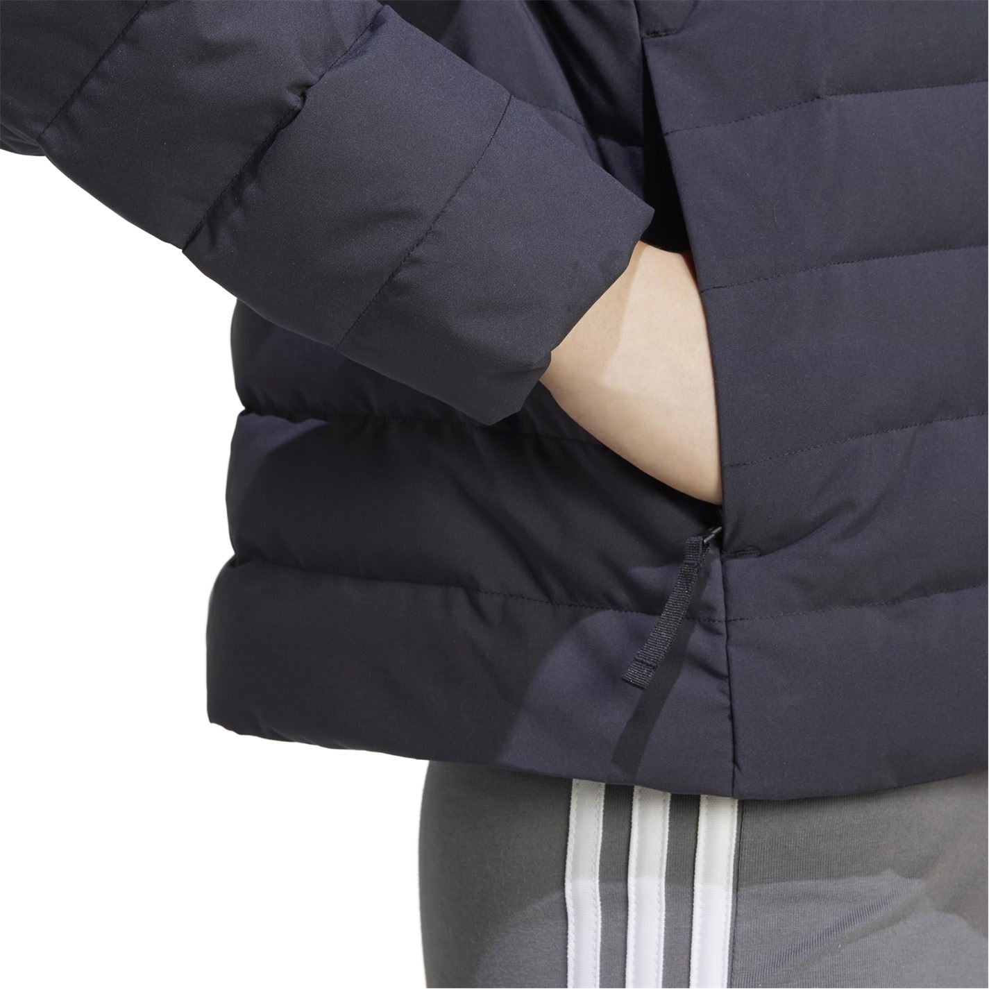 adidas Solid Patterned Mock Neck Band Collared Horizontal Pocket Down Jacket
