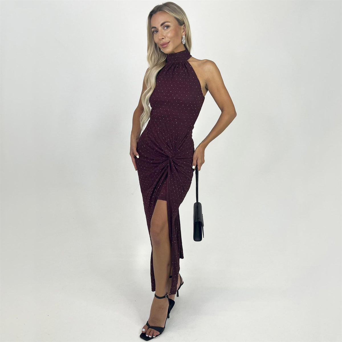 AX Paris Jacquard Diamante Halter Neck Knot Skirt Midi Dress