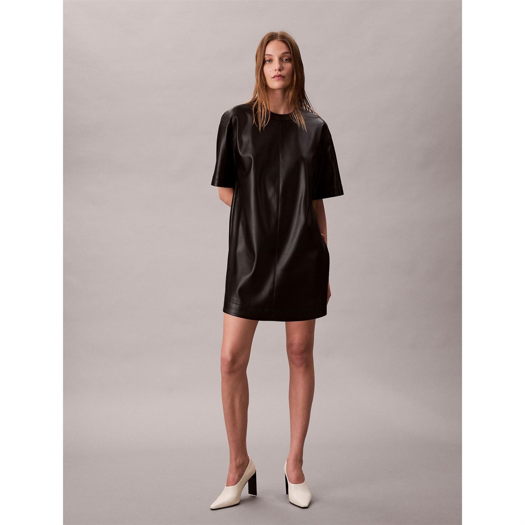 Calvin Klein Jeans Leather Crew Neck Short Sleeve Mini Dress