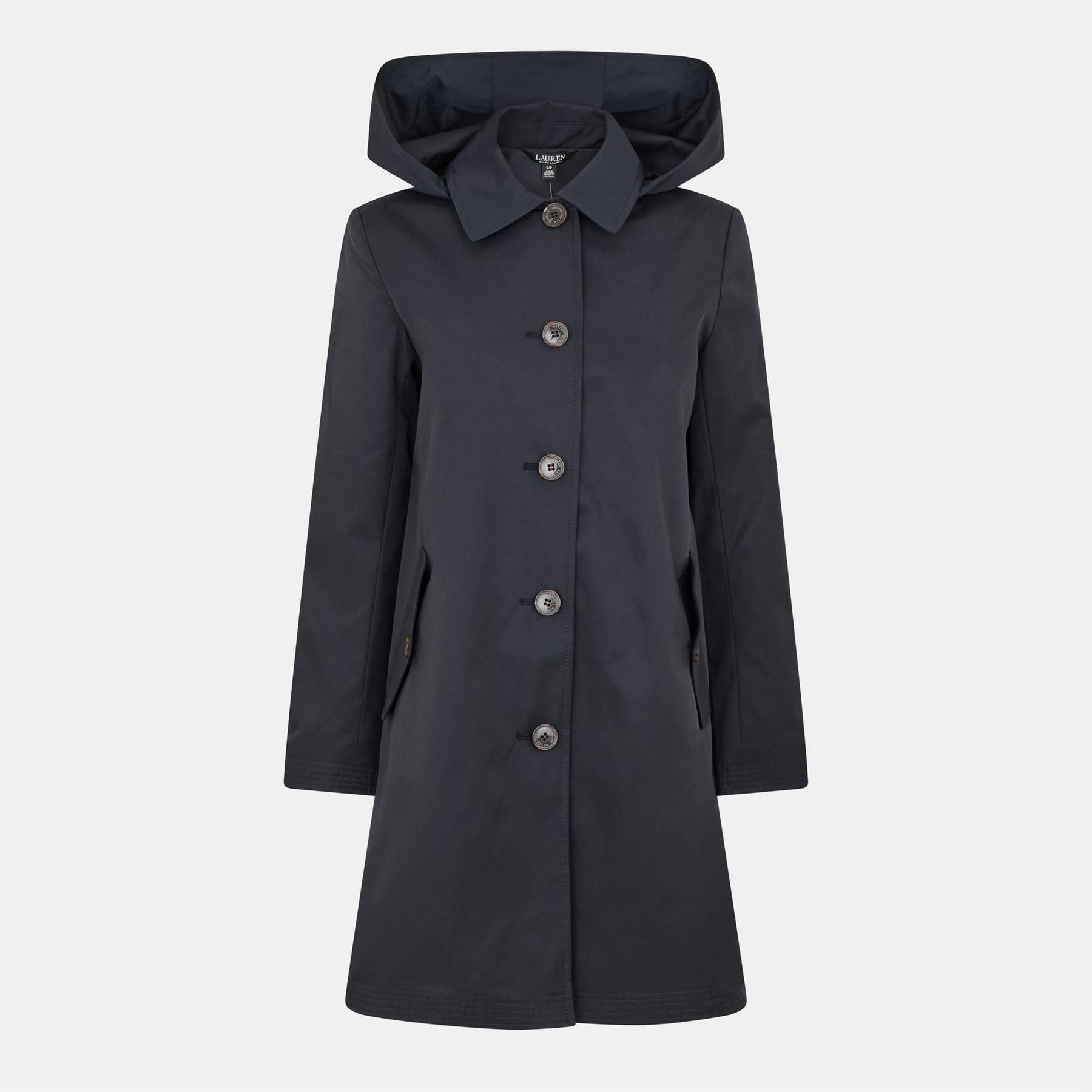 Lauren by Ralph Lauren Solid Patterned Hooded Neck Trench Coat