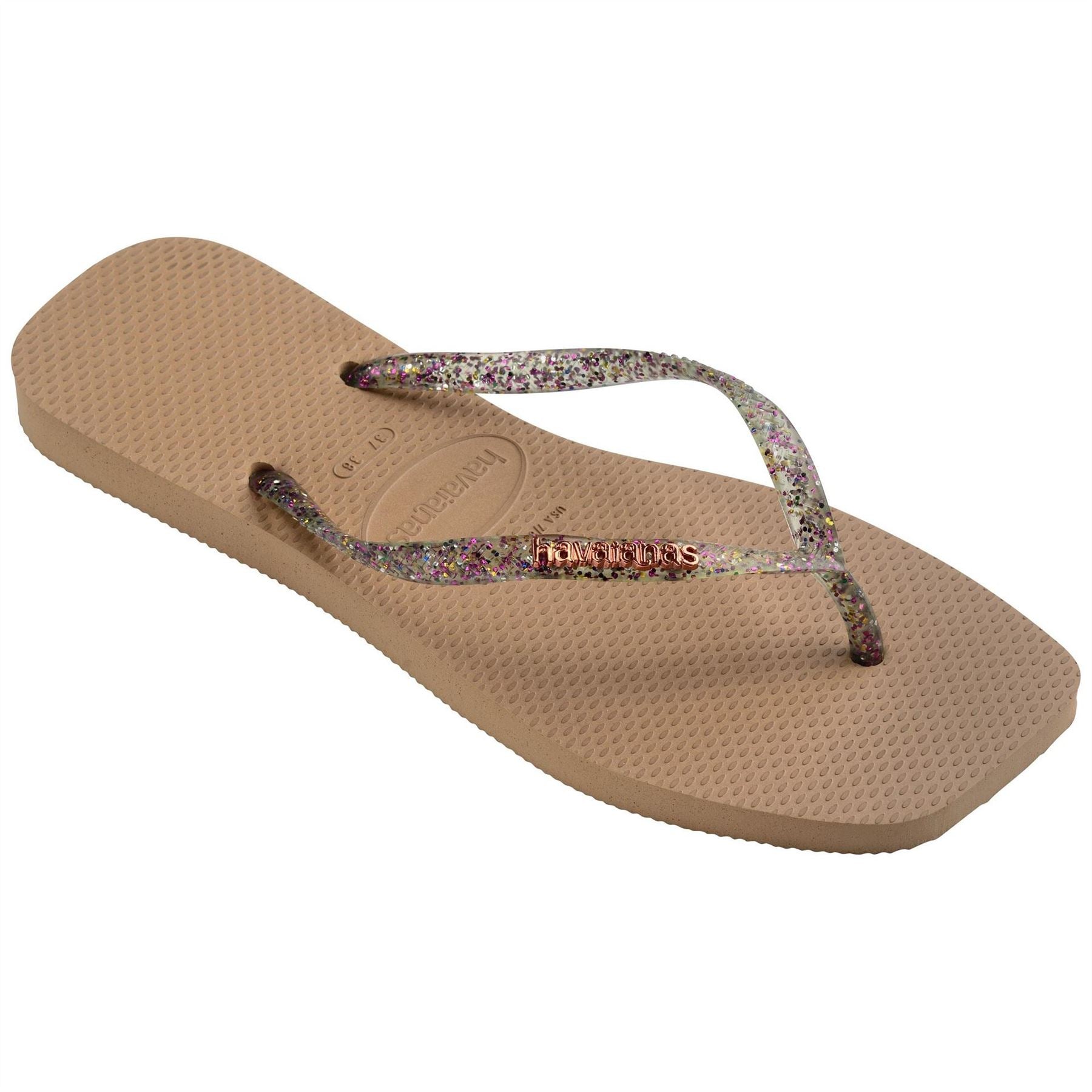 Havaianas Womens Hav. Square Logo Metallic Rose Gold Flip Flops
