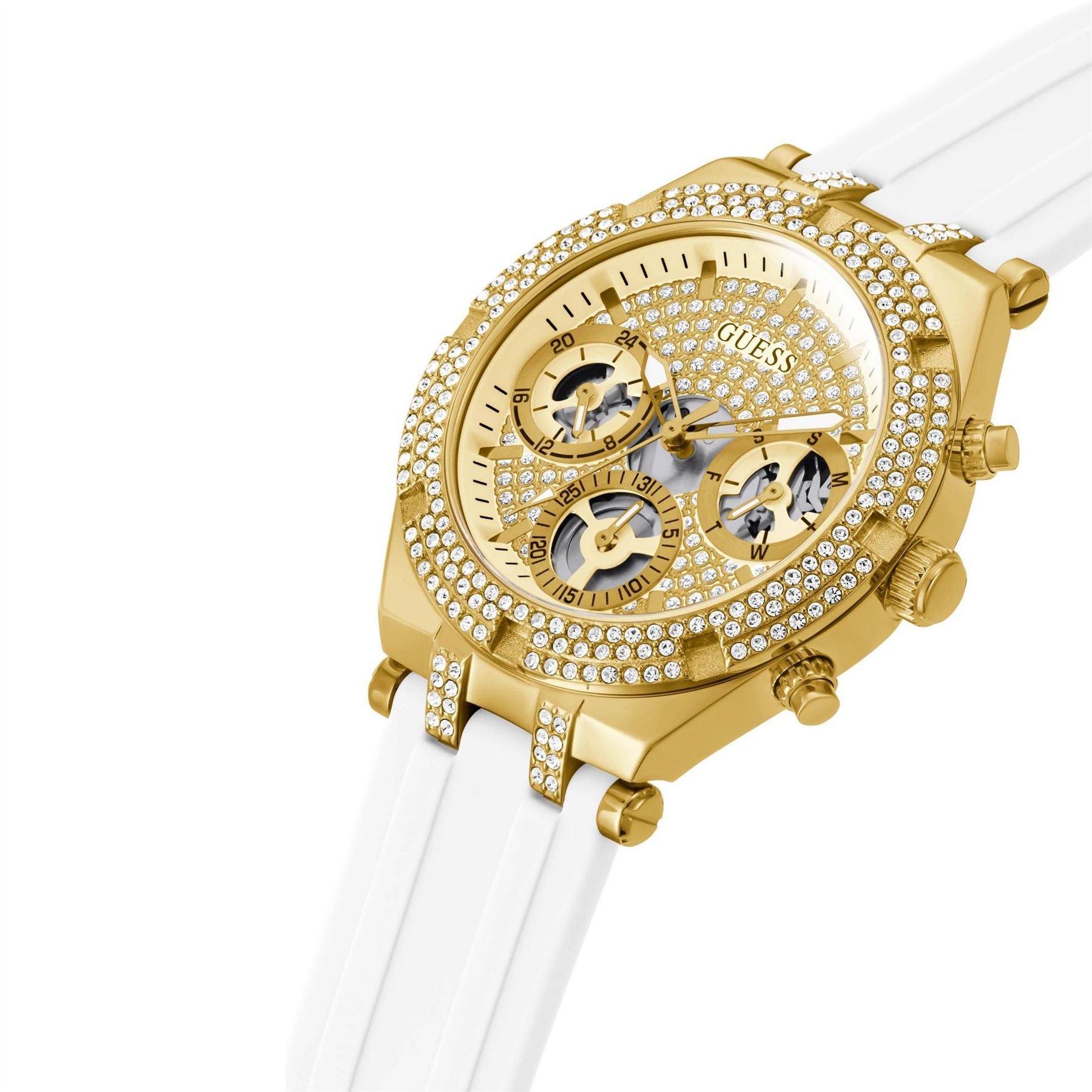 Guess Gold Analogue Quartz Watch With White Silicone Strap