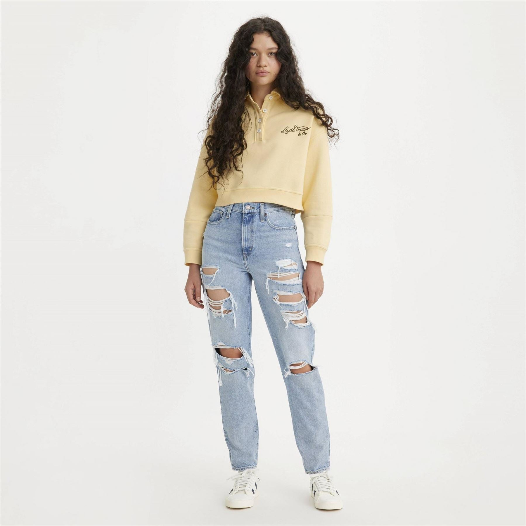 Levis High Waist Ripped Mom Straight Leg Jeans