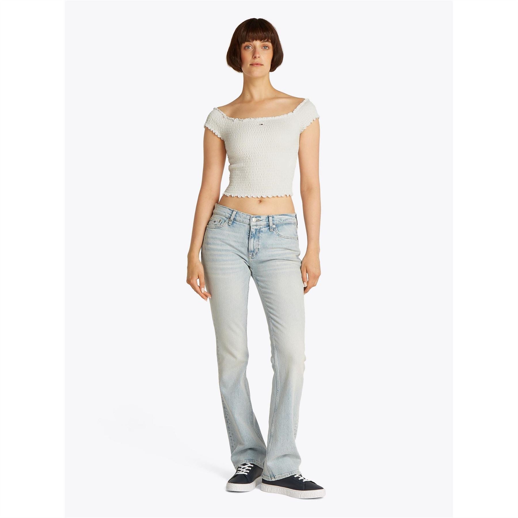Tommy Jeans Cropped Off-The-Shoulder Slim Fit T-Shirt