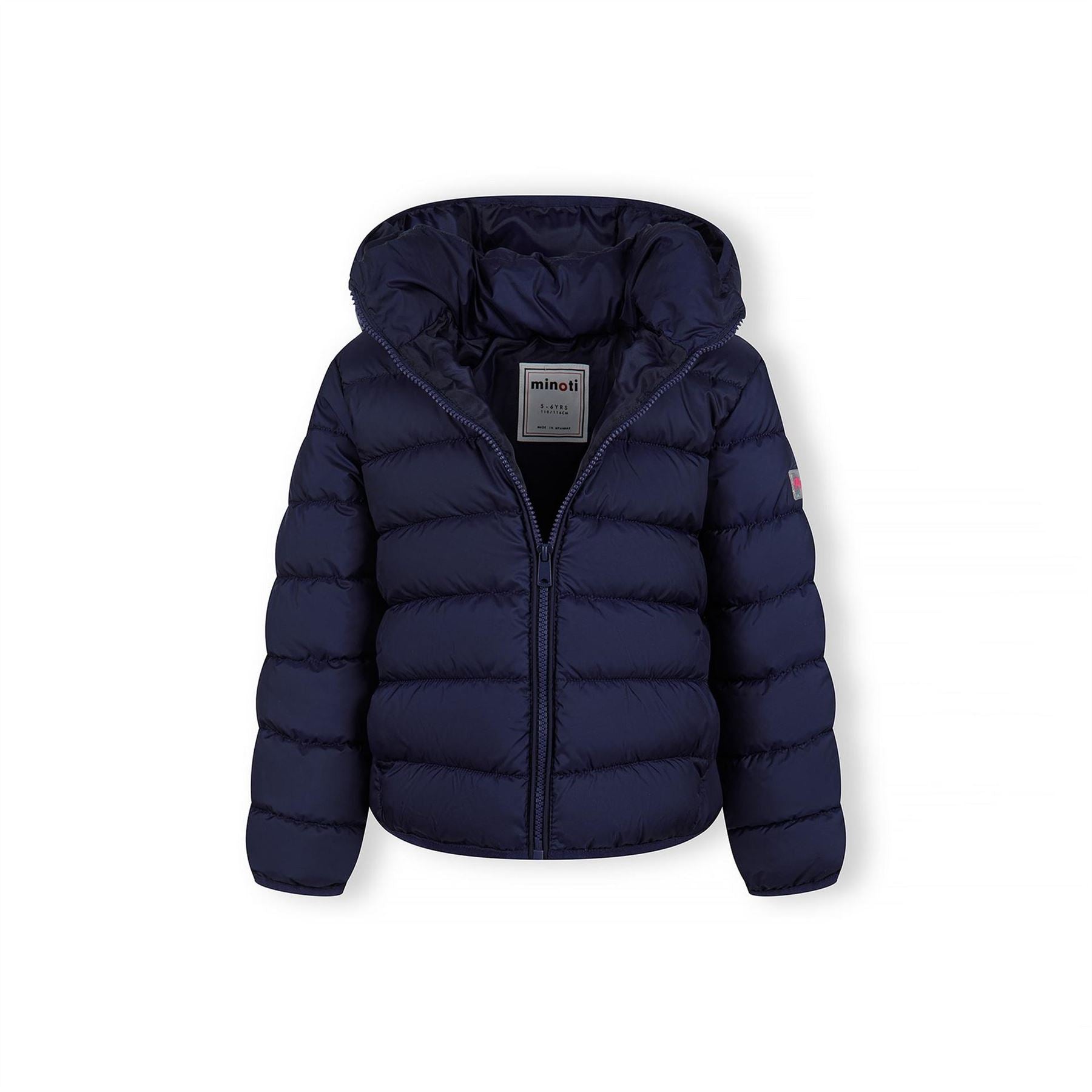 Minoti Girls Quilted Jacket With Zip Detachable Hood Navy