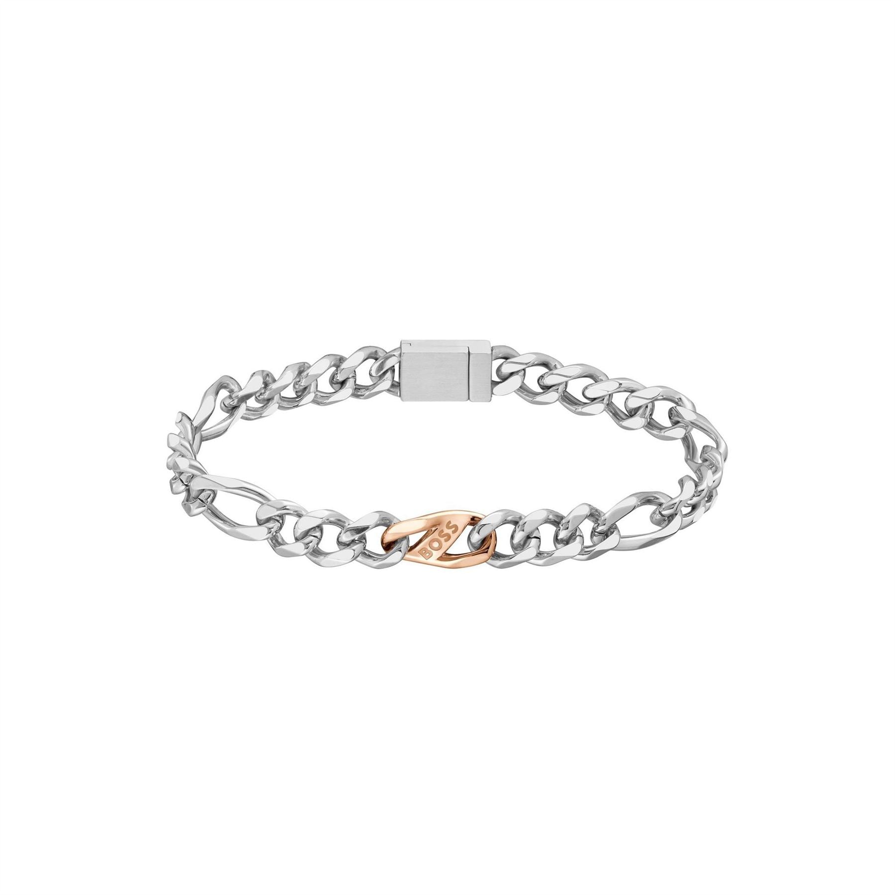 Boss Rian Stainless Steel And Rose Gold Ip Figaro Bracelet
