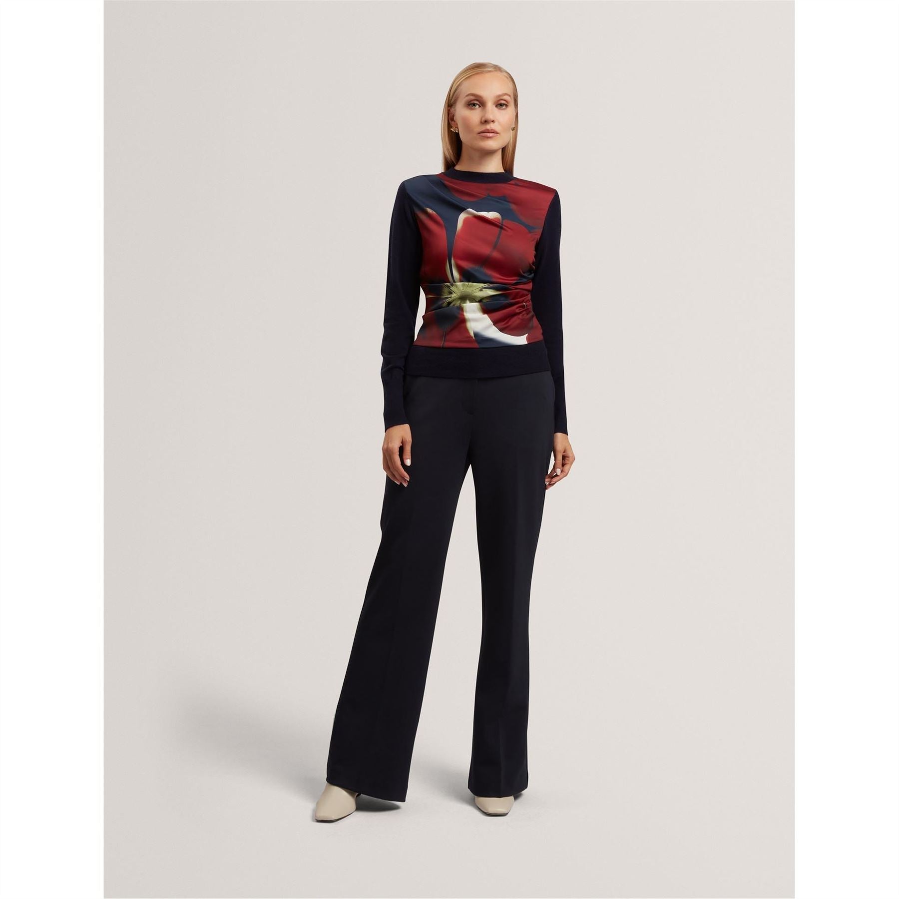 Ted Baker Crew Neck Ribbed Collar Long Sleeve Sweater