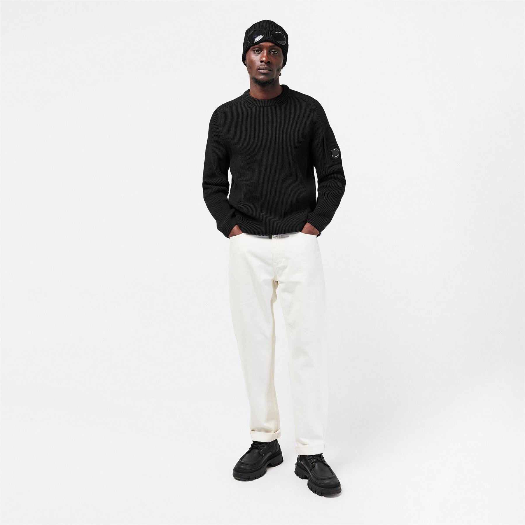CP Company Rubber Badge Crew Neck Raglan Sleeve Sweater
