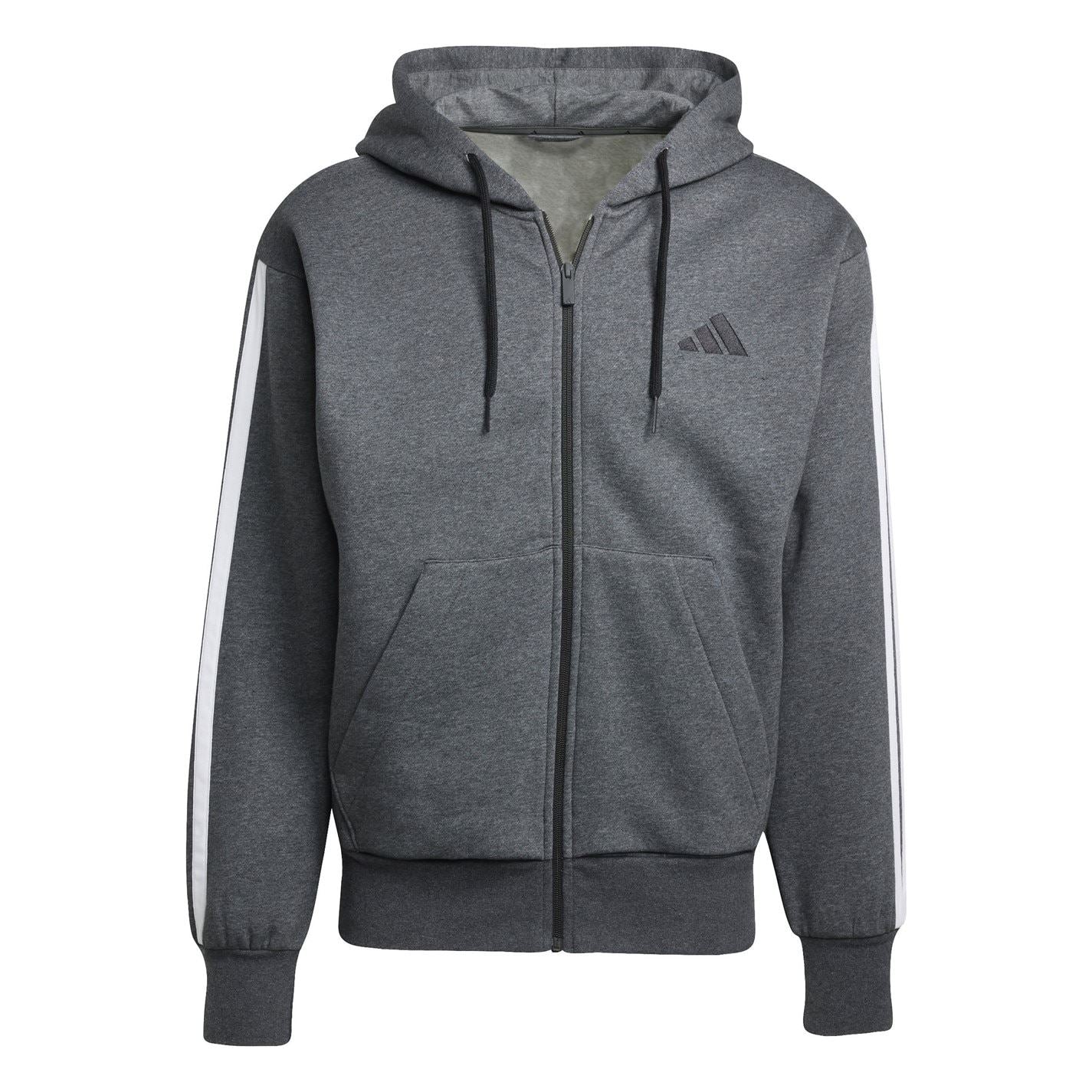 adidas Mens Essentials Fleece 3 Stripes Full Zip Hoodie