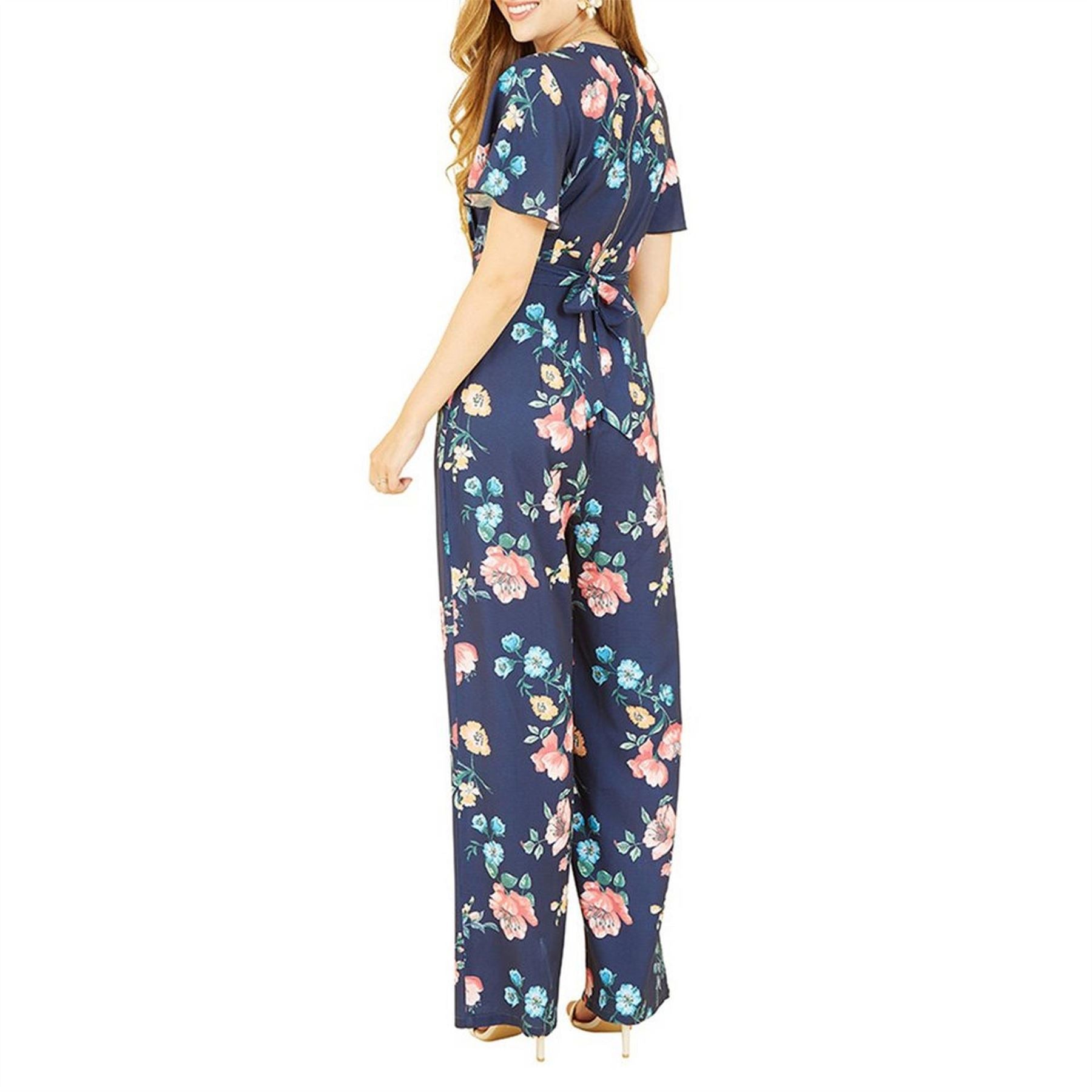 Yumi Floral V-Neck Angel Sleeve Jumpsuit