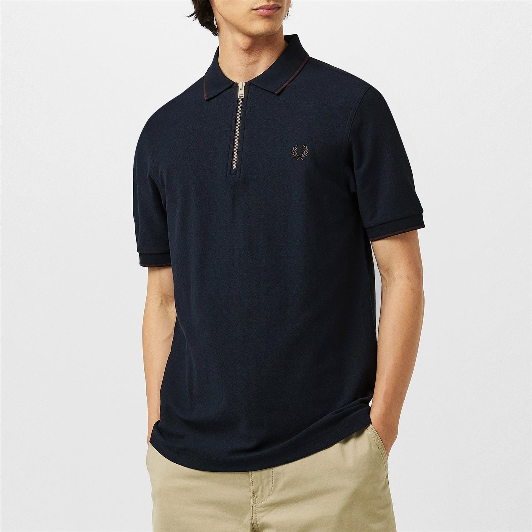 Fred Perry Crepe Zipped Short Sleeve Polo Shirt