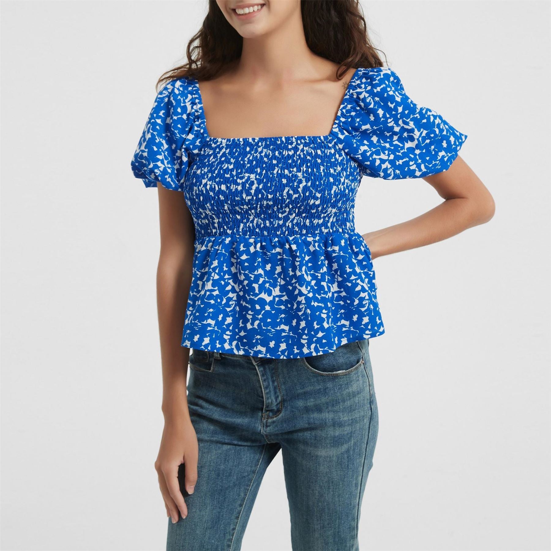 Be You Square Neck Regular Fit Short Sleeve Blouse